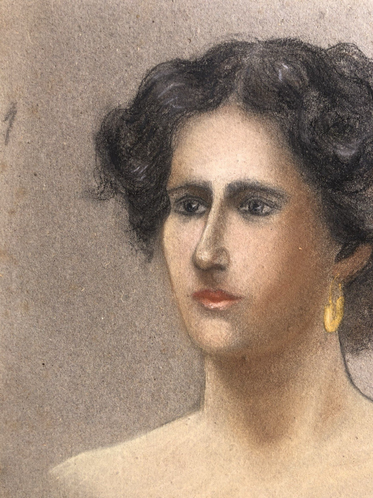 Quadro antico -Ritratto Di Donna- realizzato a pastello su carta