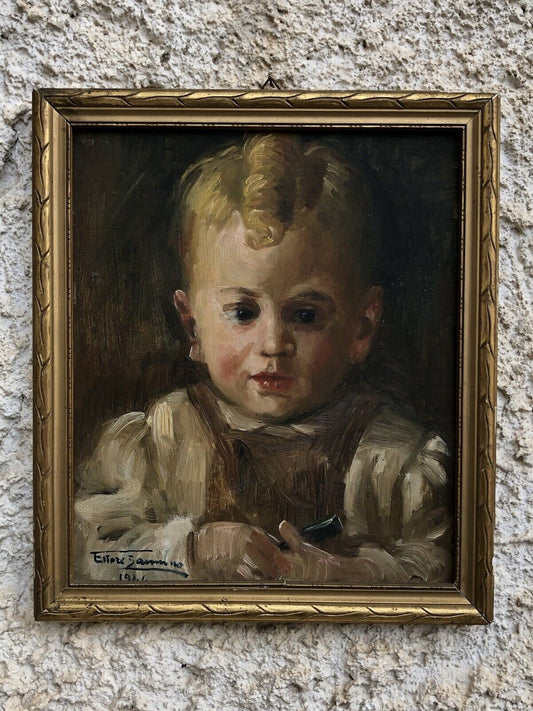 Quadro antico -Scolaretto- dipinto a olio su tavoletta