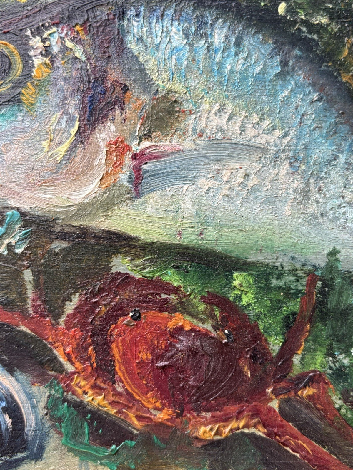 Quadro -Pesci- dipinto a olio su tavoletta