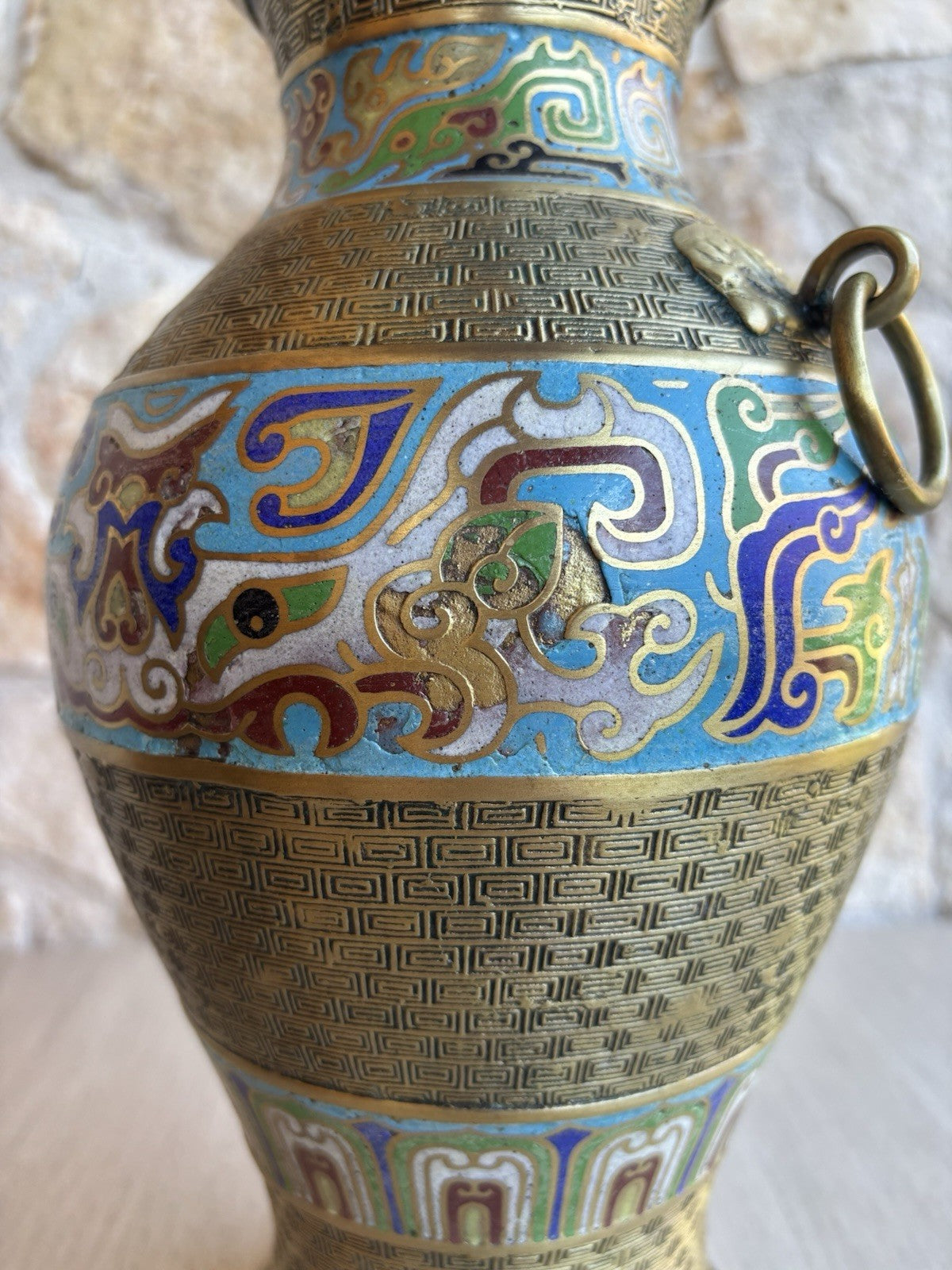 Vaso Vintage In Ottone E Smalto Cloisonnè
