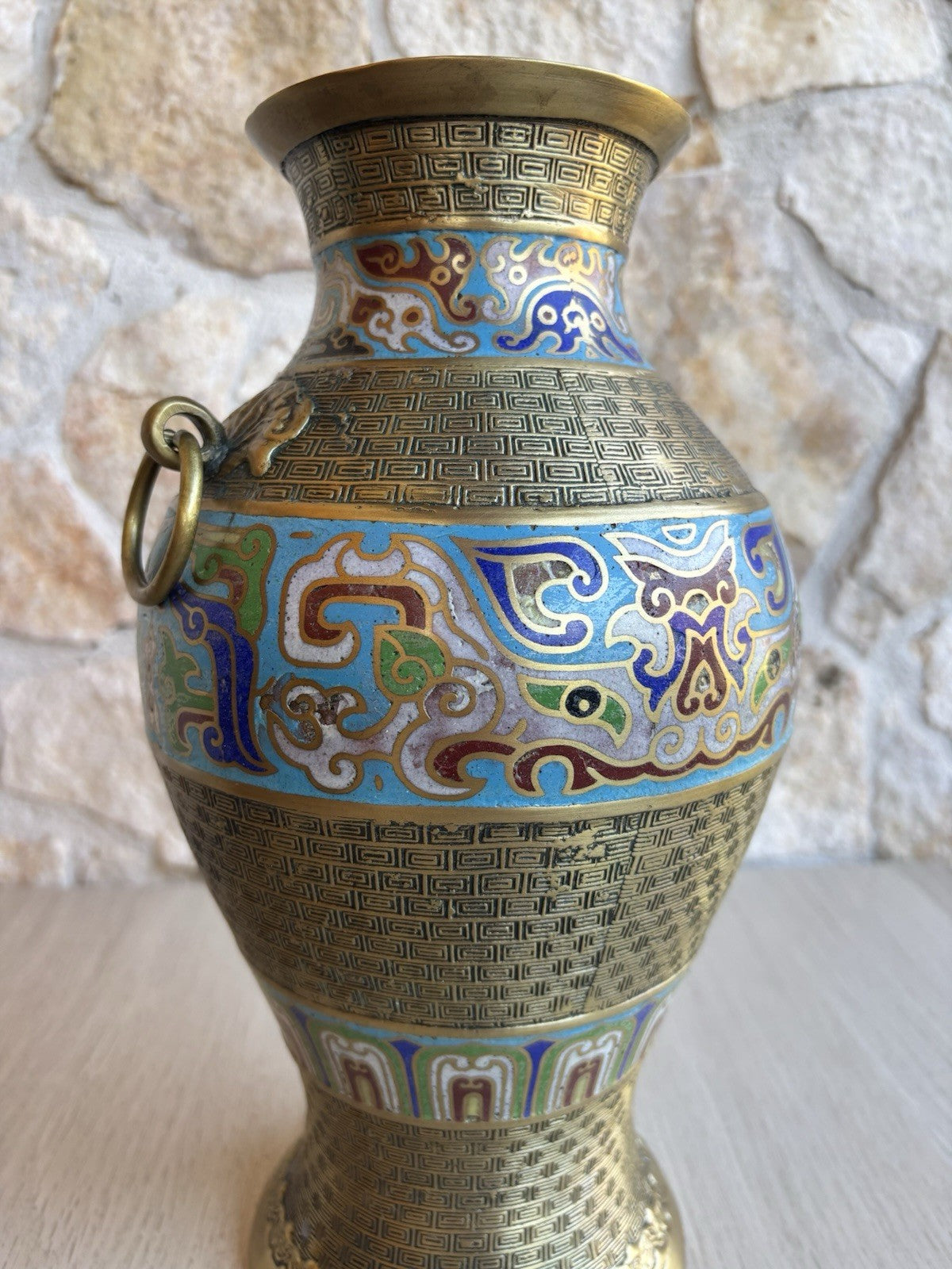 Vaso Vintage In Ottone E Smalto Cloisonnè