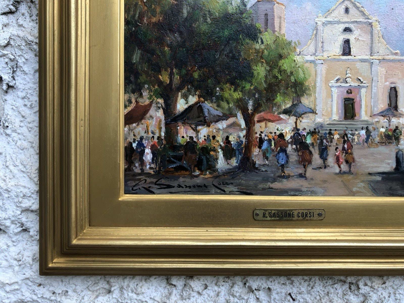 Quadro -Piazza Con Chiesa- dipinto a olio