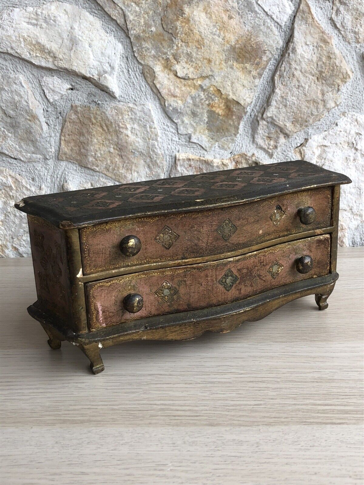 Scatola Portagioie Vintage In Legno Stile Fiorentino