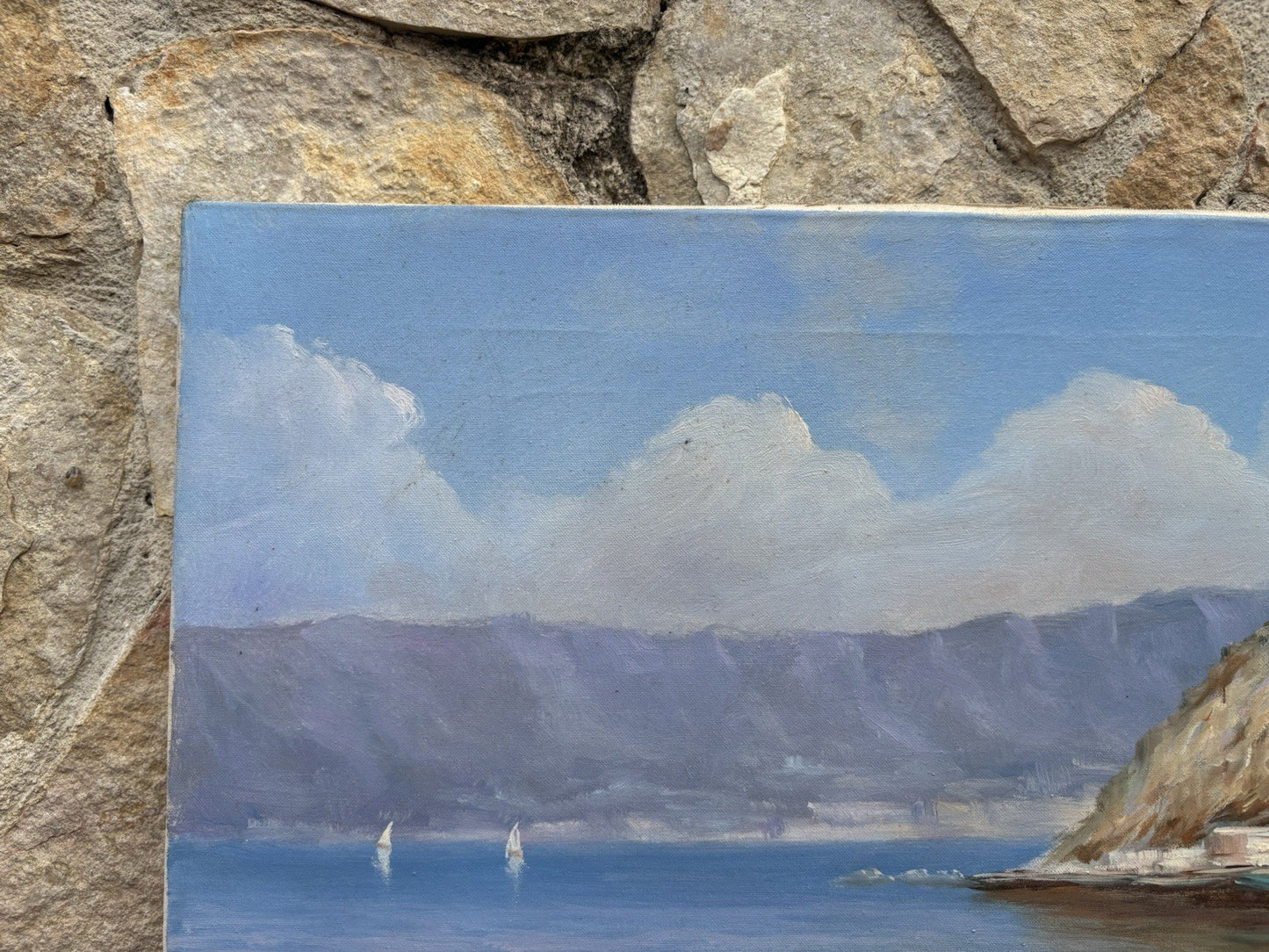 Quadro -Marina Con Barche- dipinto a olio su tela