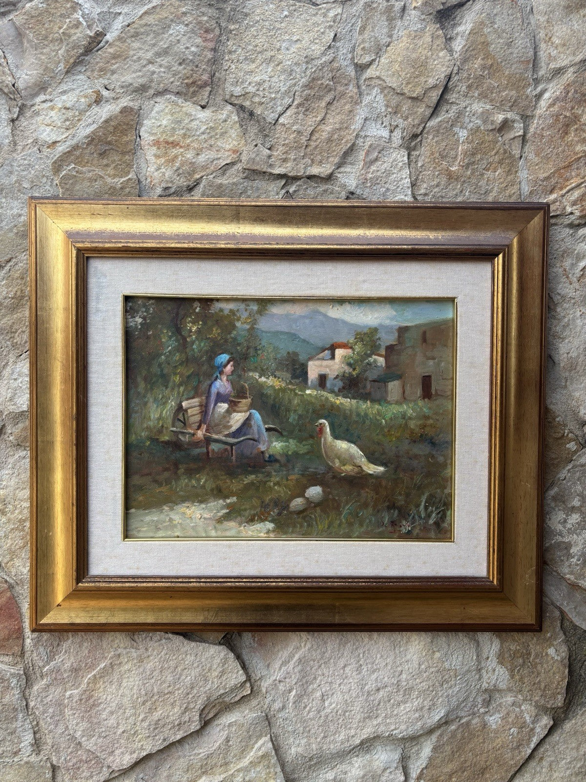 Quadro -Paesaggio Con Contadinella- dipinto a olio