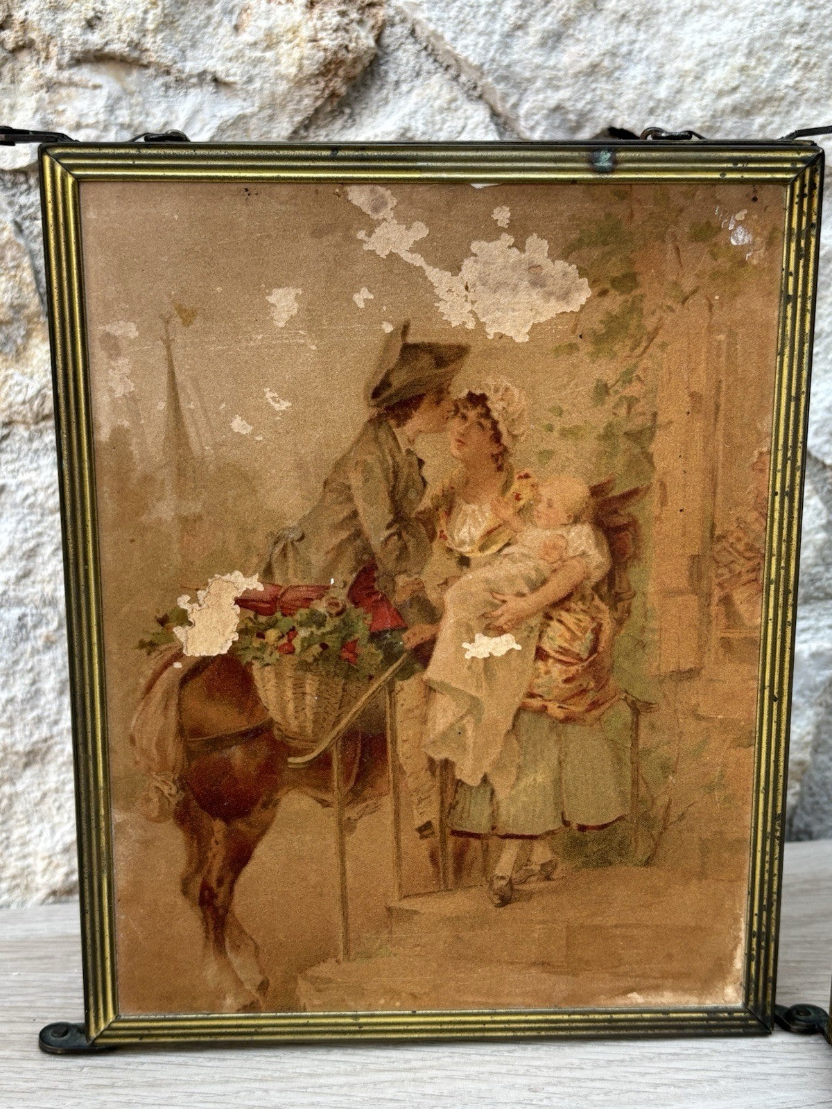 Specchio Trittico Da Barbiere Vintage In Metallo Ottone