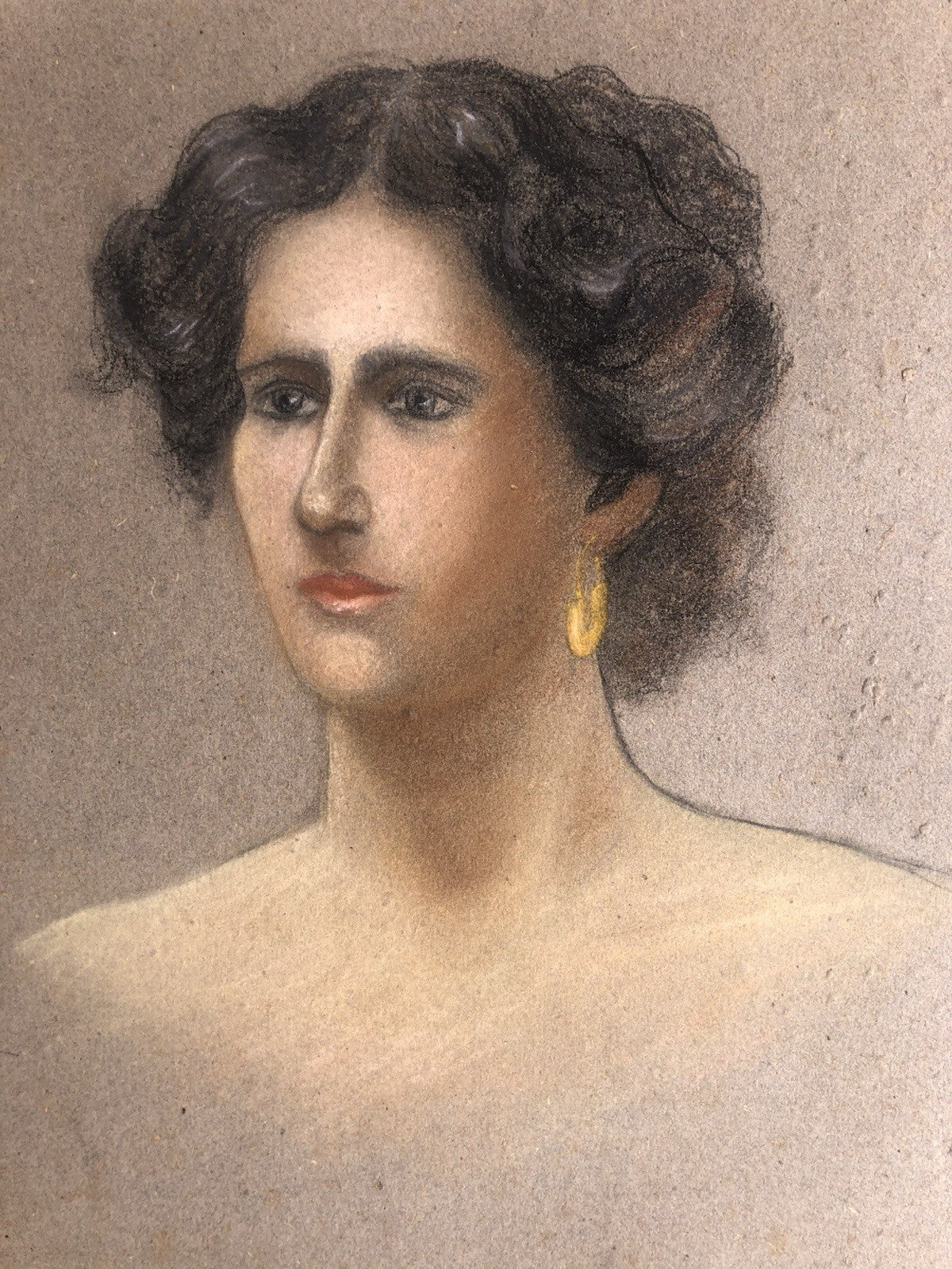 Quadro antico -Ritratto Di Donna- realizzato a pastello su carta