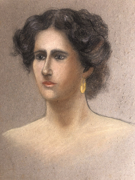 Quadro antico -Ritratto Di Donna- realizzato a pastello su carta