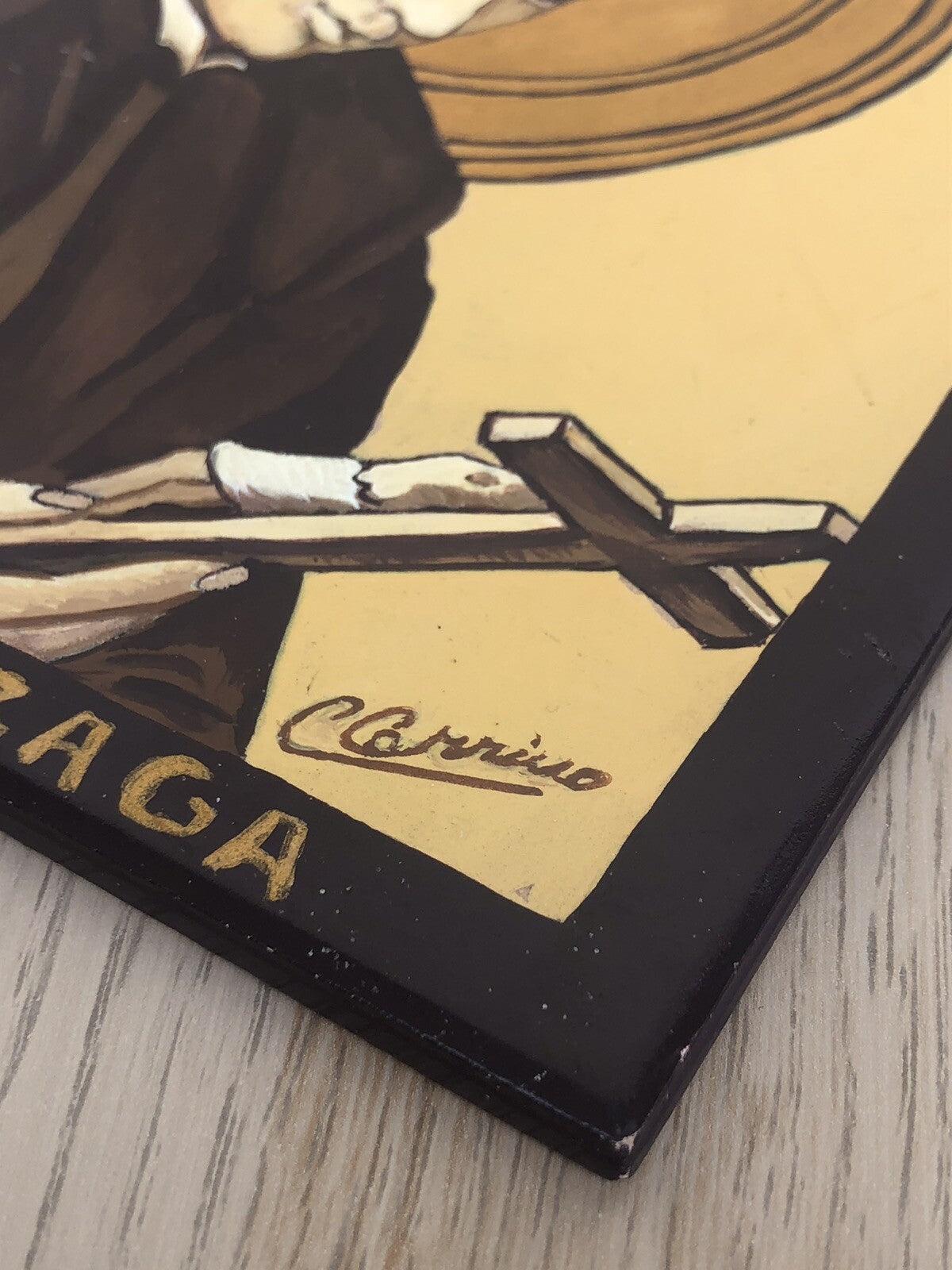 Dipinto San Luigi Gonzaga su mattonella Vintage