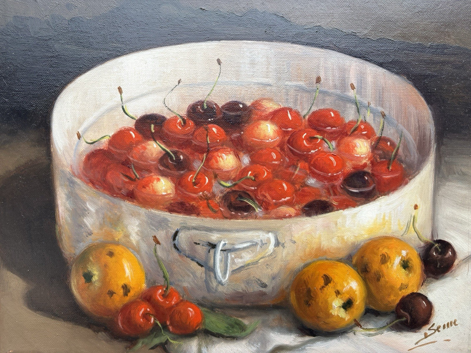 Quadro -Ciliegie, Natura Morta- Luigi Seme- dipinto a olio su tela