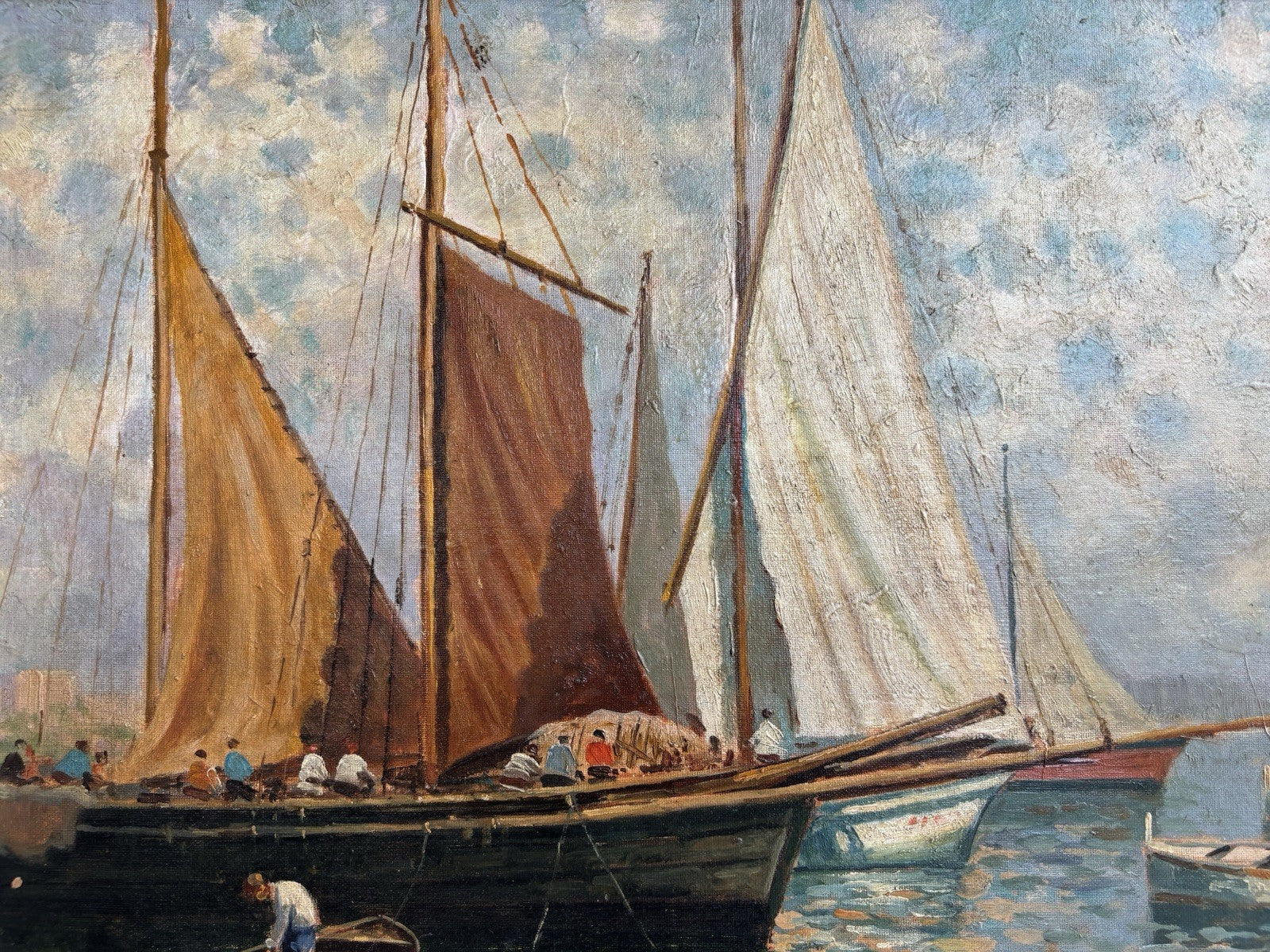 Quadro -Marina Con Barche- Ernesto Loreto dipinto a olio