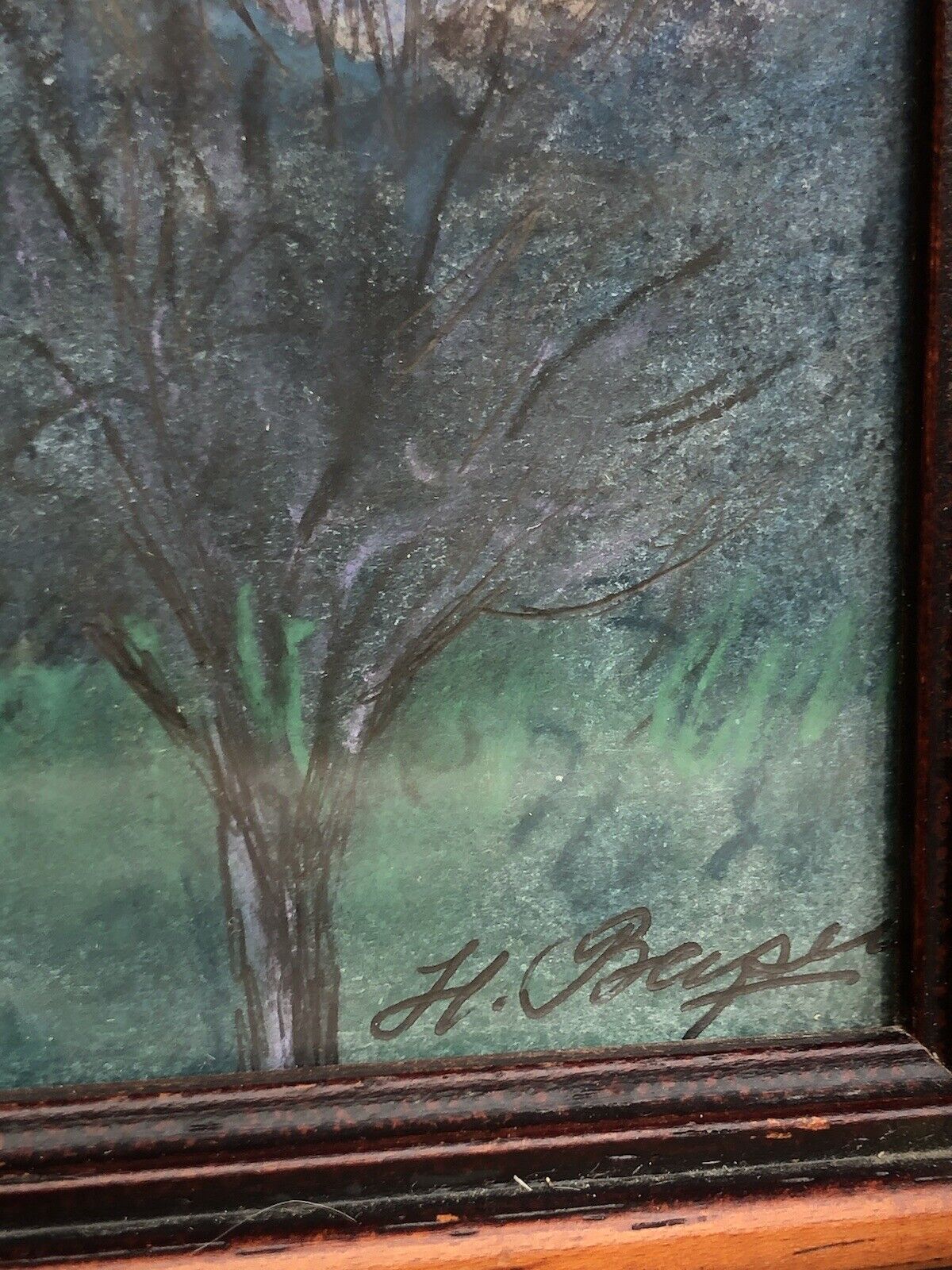 Quadro vintage -Paesaggio- tecnica mista su carta