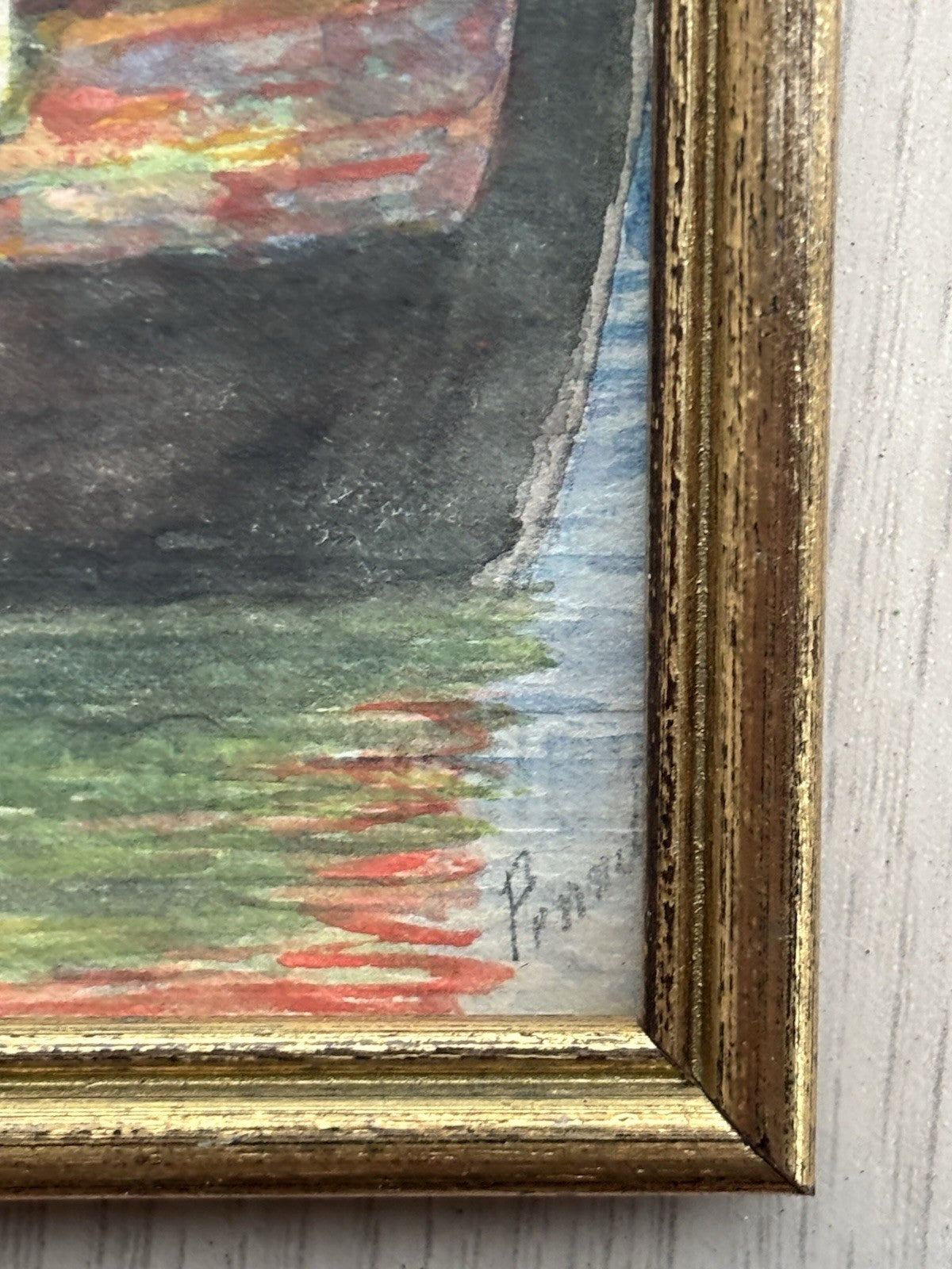 Piccolo quadro miniatura -Donna Su Barca- realizzato ad acquerello su carta