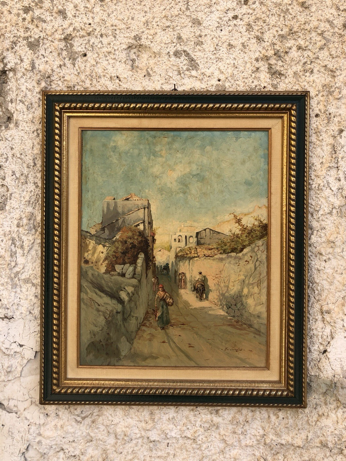 Quadro -Strada Con Figure- dipinto a olio su tavoletta