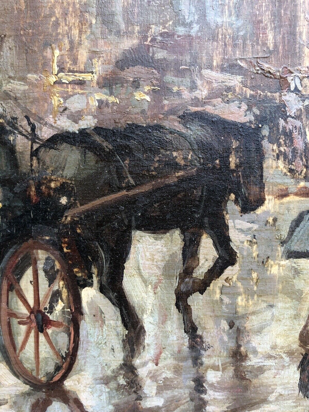 Quadro vintage -Carrozza Con Figure- dipinto a olio su tavoletta