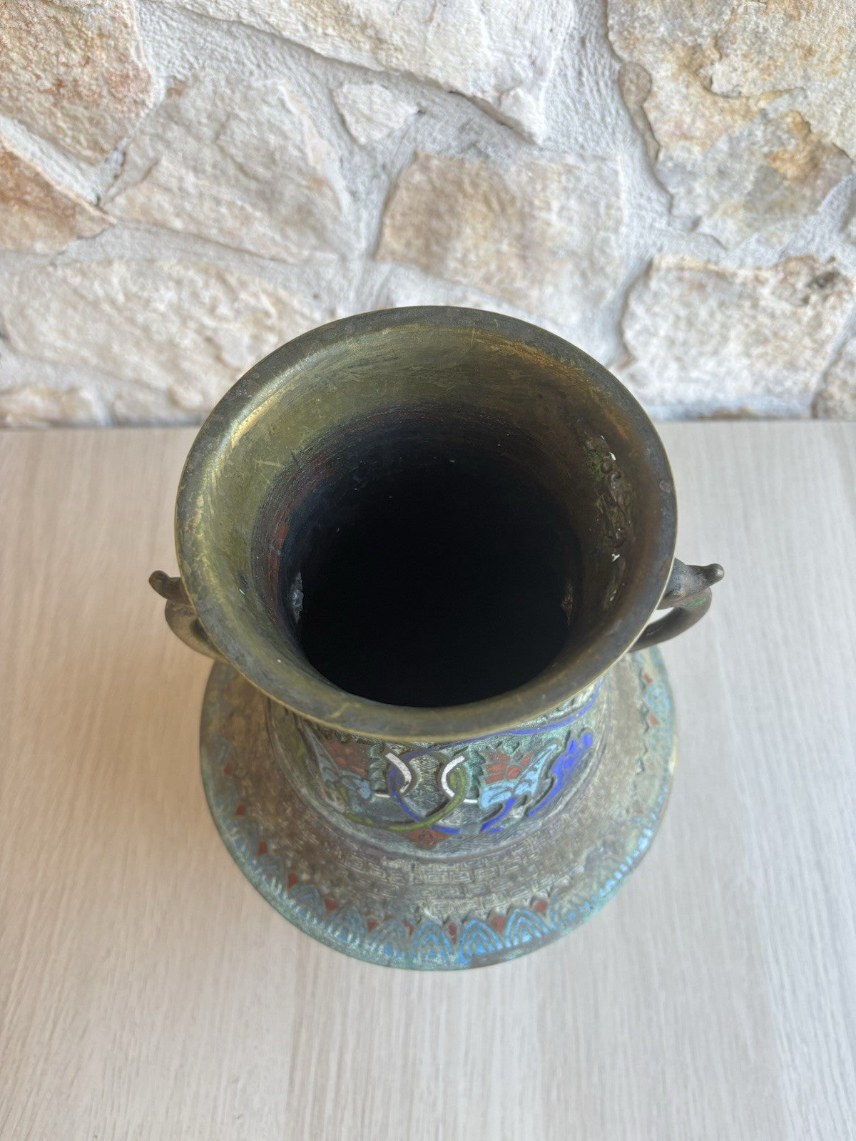 Vaso Vintage In Bronzo E Cloisonnè