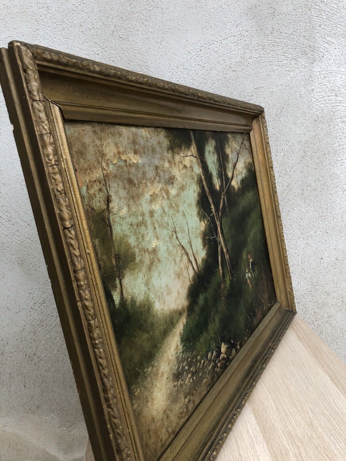 Quadro antico -Paesaggio- dipinto a olio su tela applicata su cartone