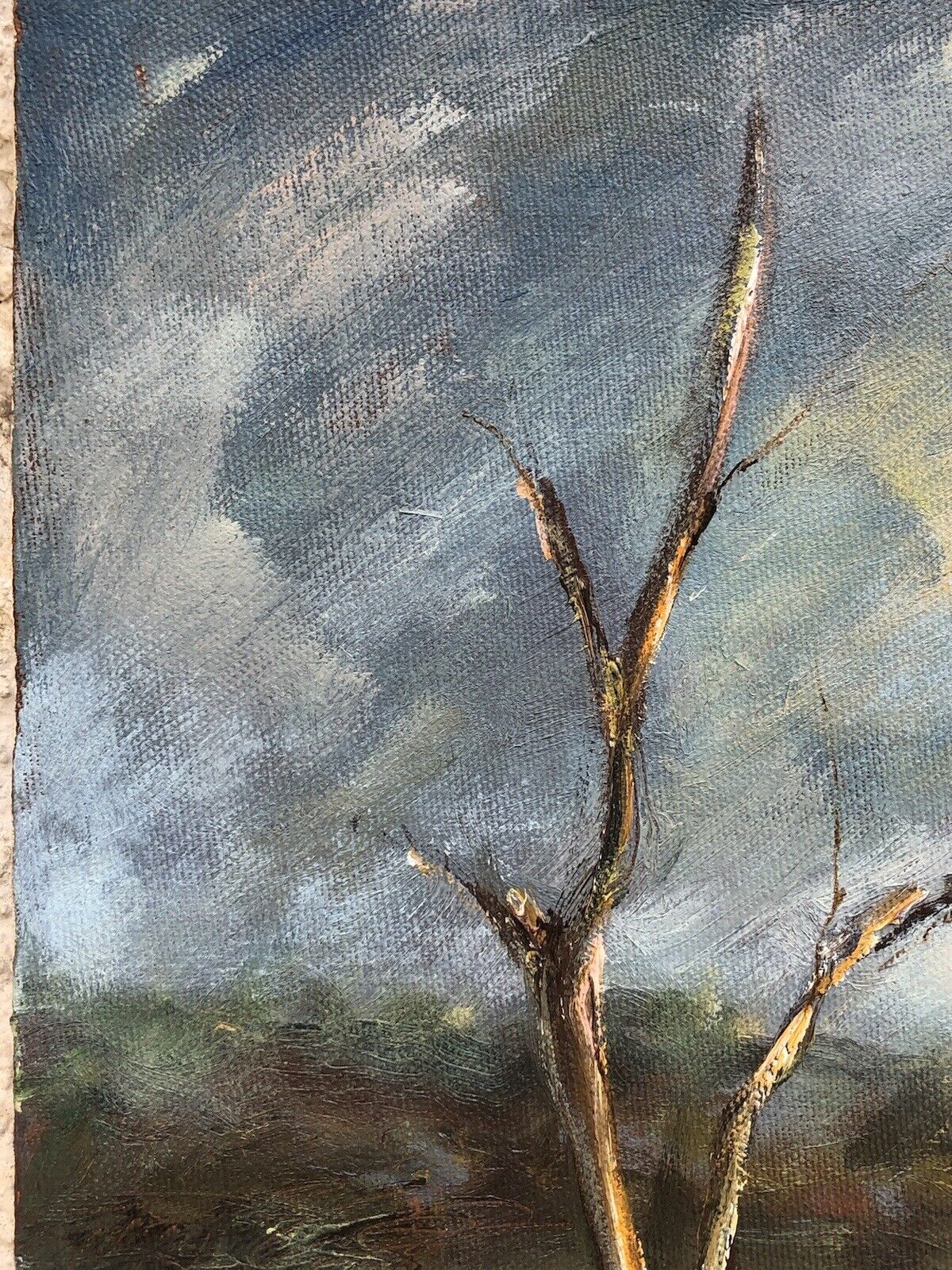 Quadro vintage -Paesaggio Con Lago- dipinto a olio su tela