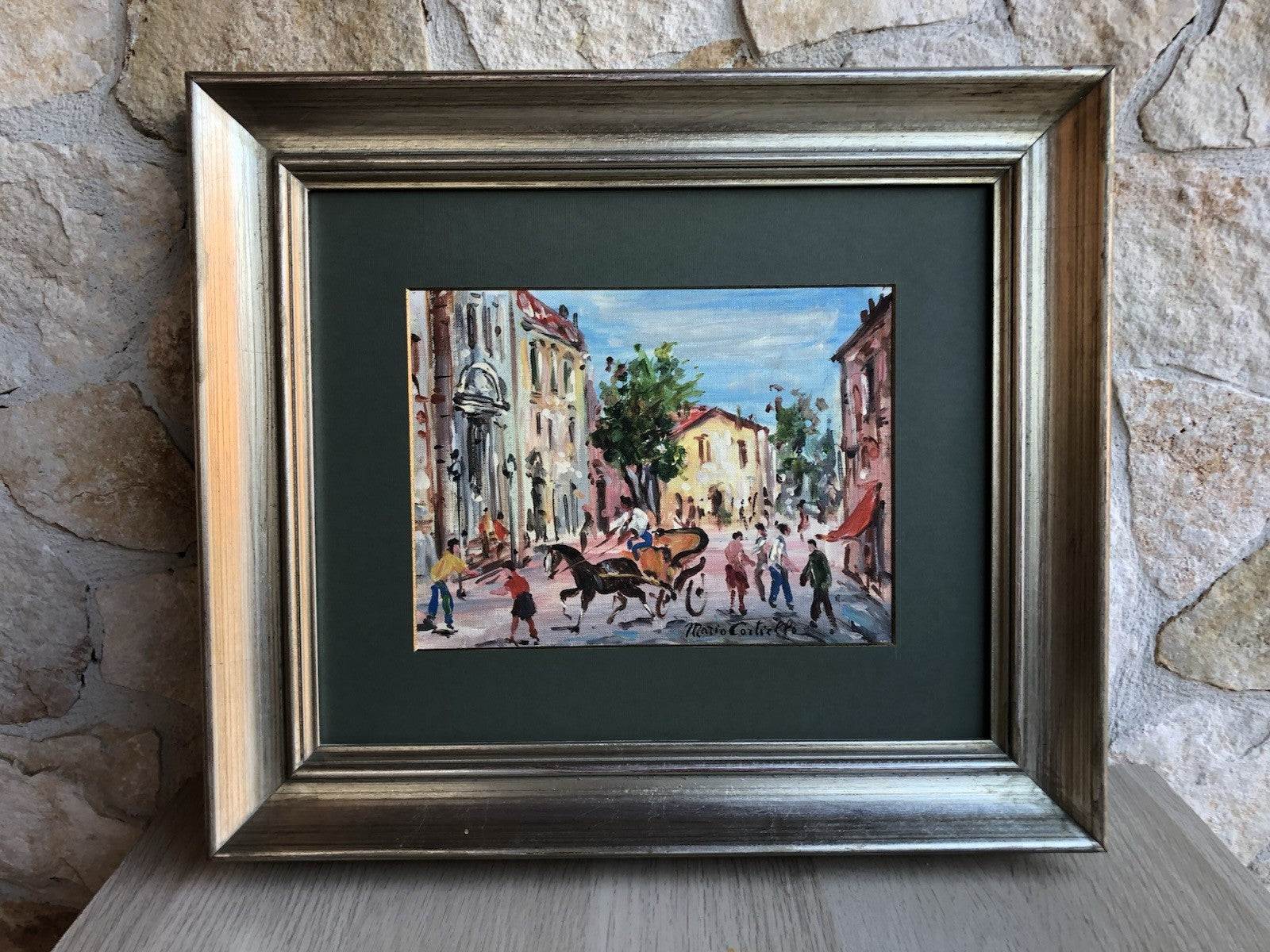 Quadro -Carrozzella Con Figure- Mario Cortiello dipinto a olio