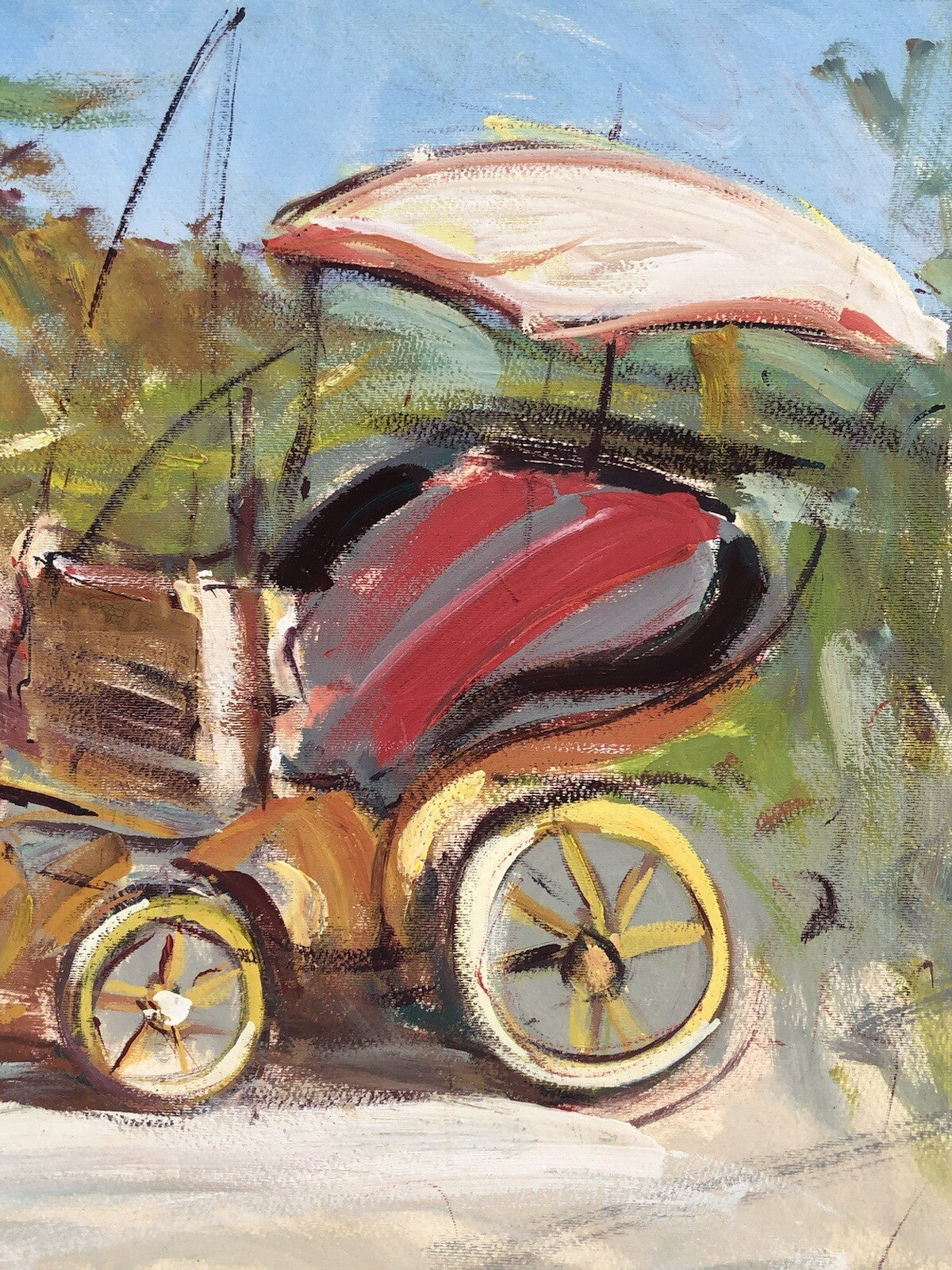 Quadro vintage -Carrozza Con Cavallo- dipinto a tecnica mista su cartoncino