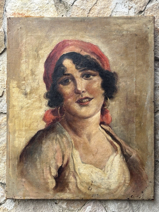 Quadro antico -Figura Di Donna- dipinto a olio su tela