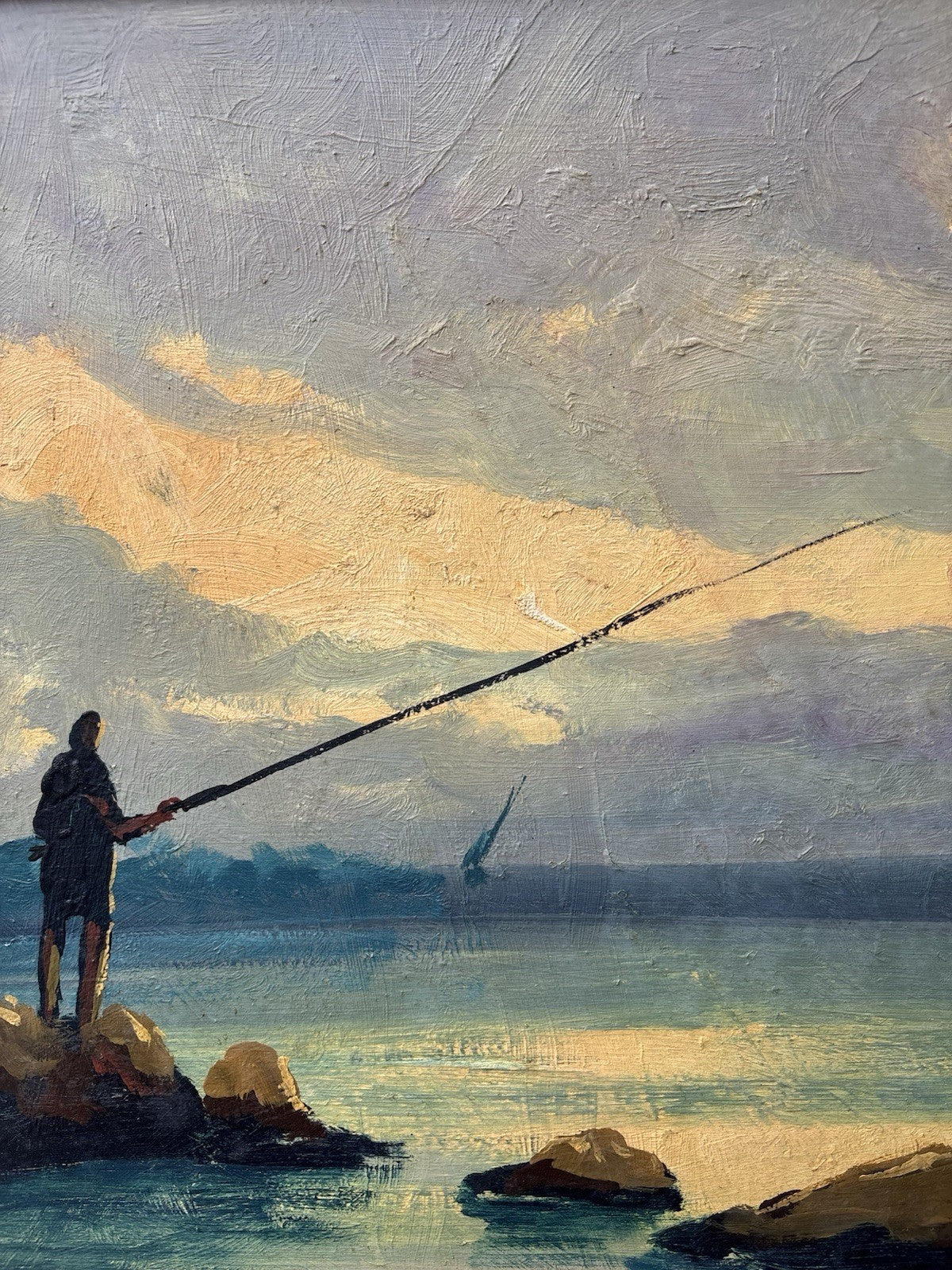 Quadro -Marina Con Pescatore- dipinto a olio