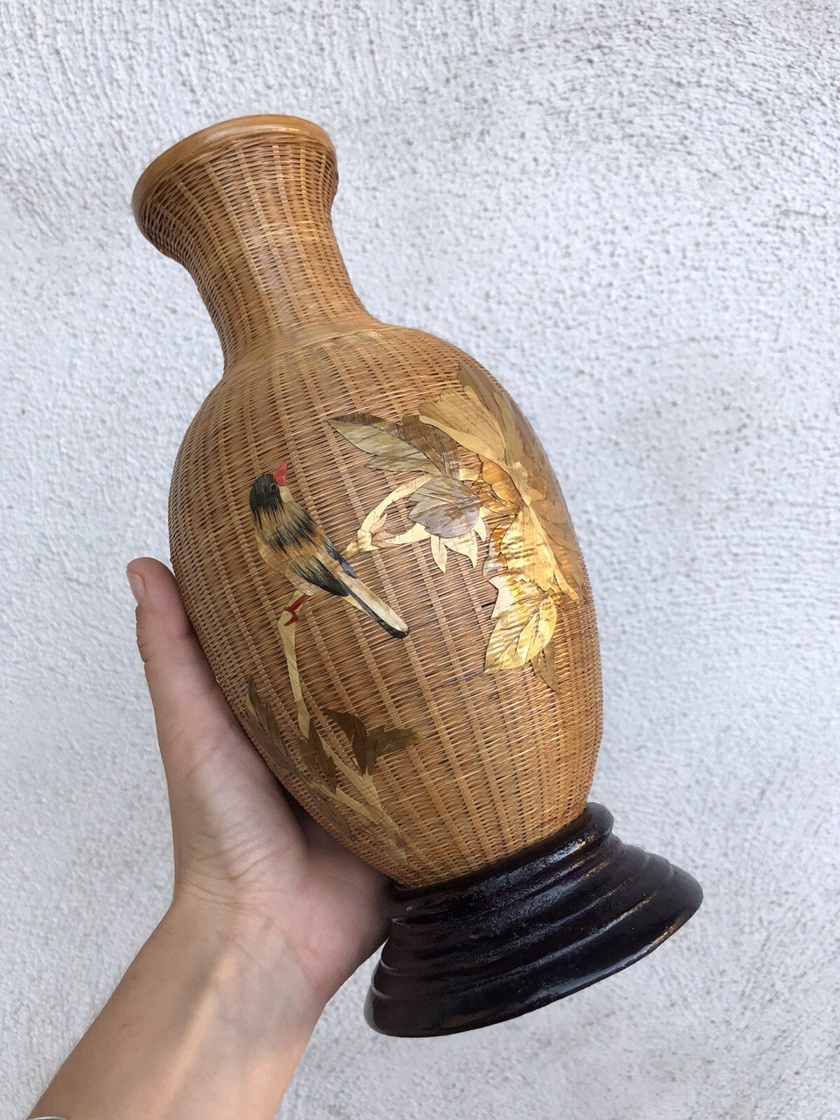 Vaso vintage cinese in vimini