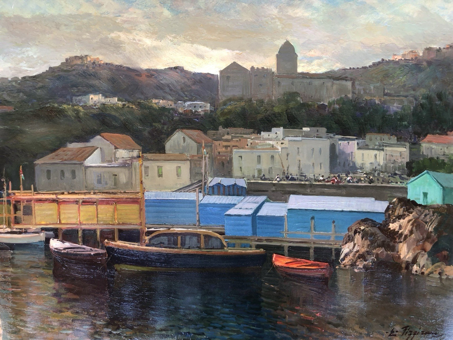 Quadro -Porto Con Barche- Edoardo Pizzirani dipinto a olio