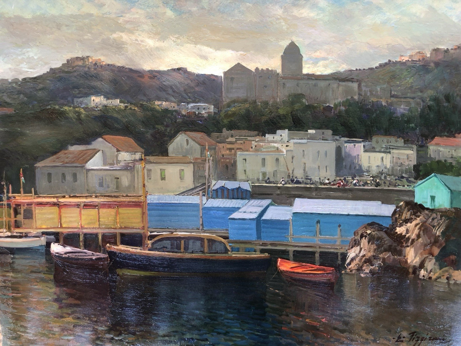 Quadro -Porto Con Barche- Edoardo Pizzirani dipinto a olio