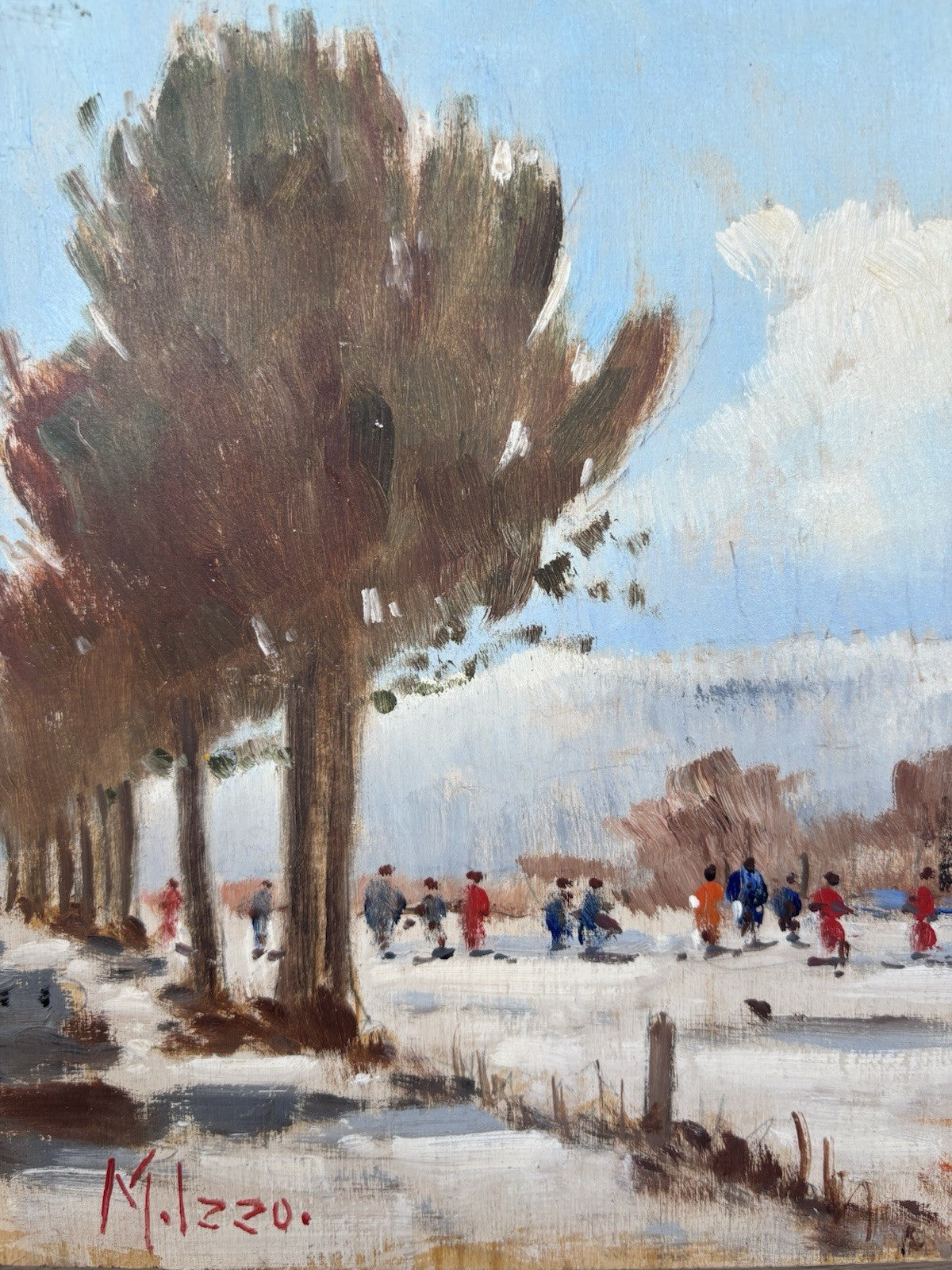 Quadro -Paesaggio Innevato- Maria Izzo dipinto a olio su tavoletta