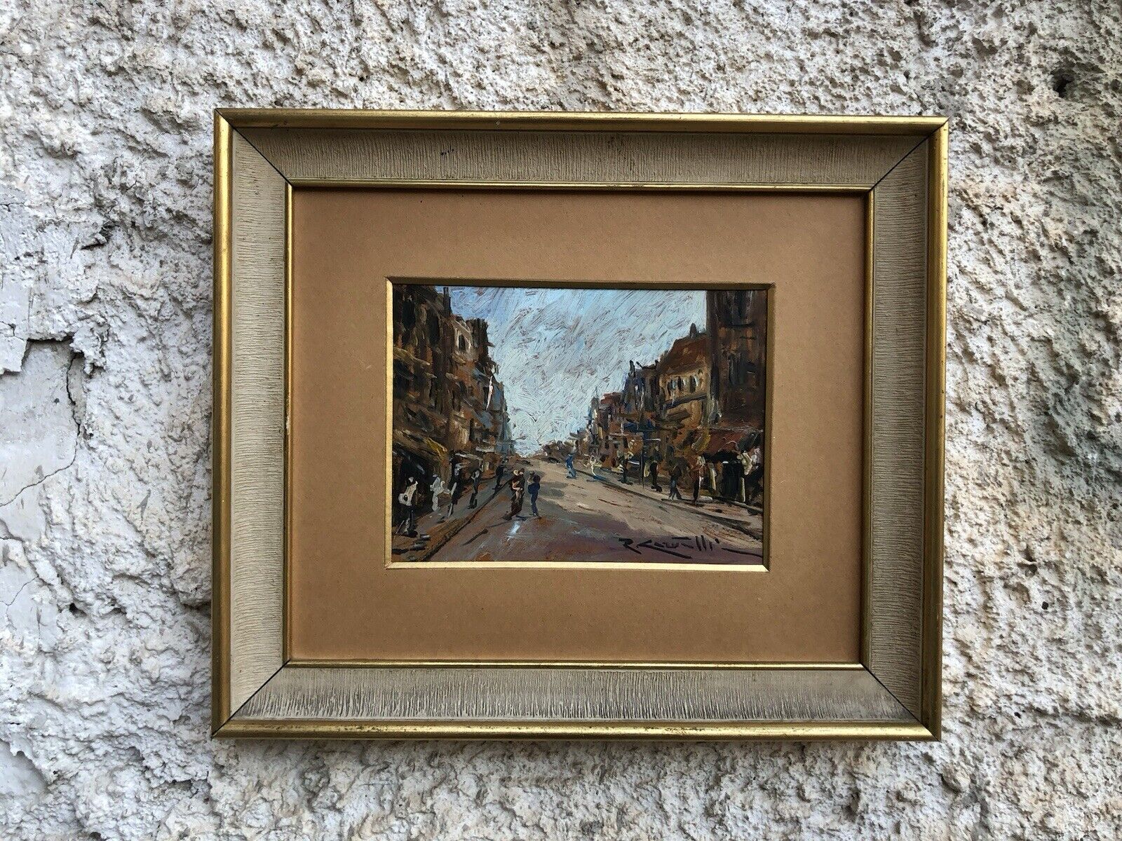 Quadro vintage -Strada Con Figure- dipinto a olio