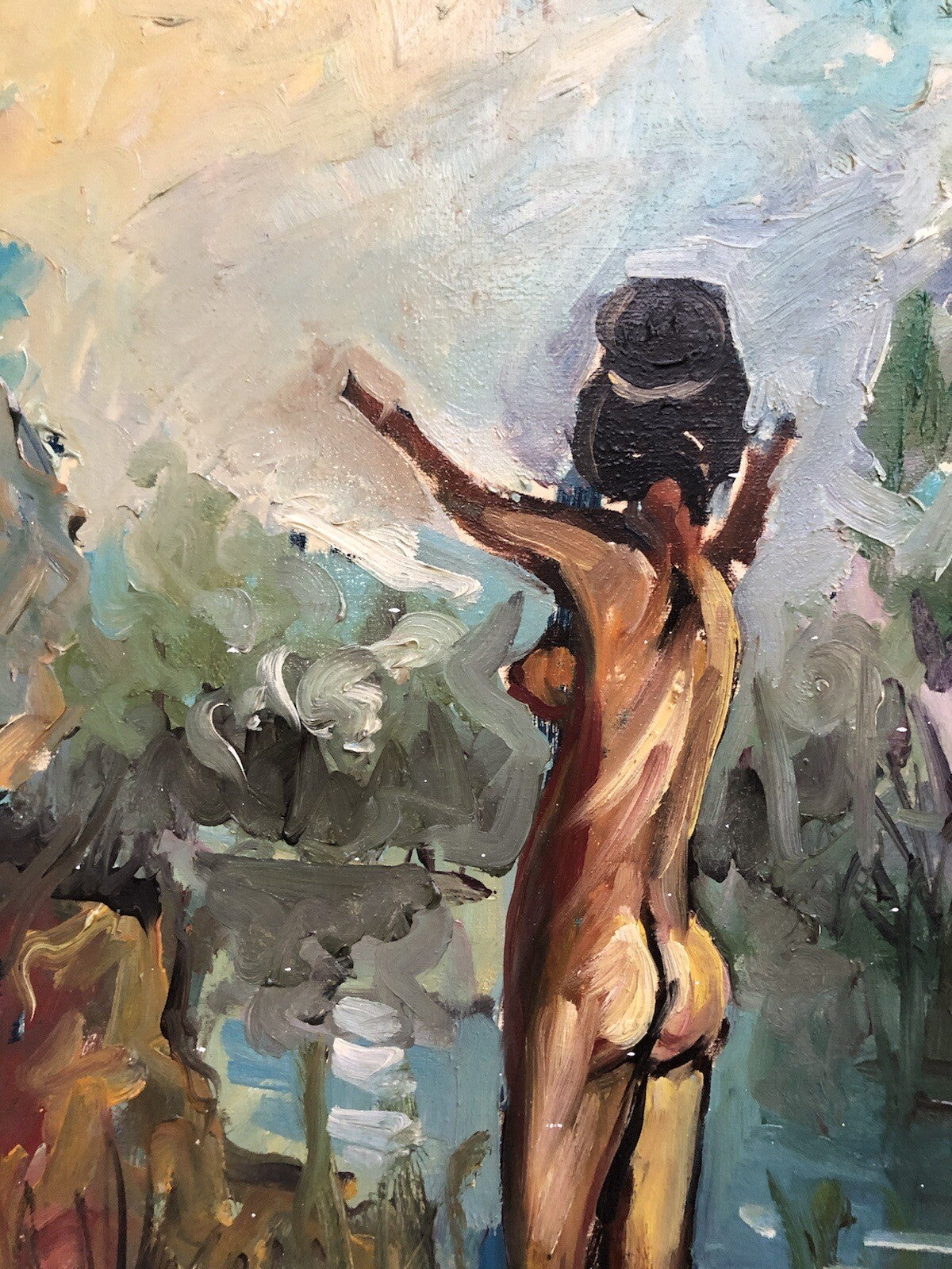 Quadro vintage -Bagnanti- dipinto a olio su tela