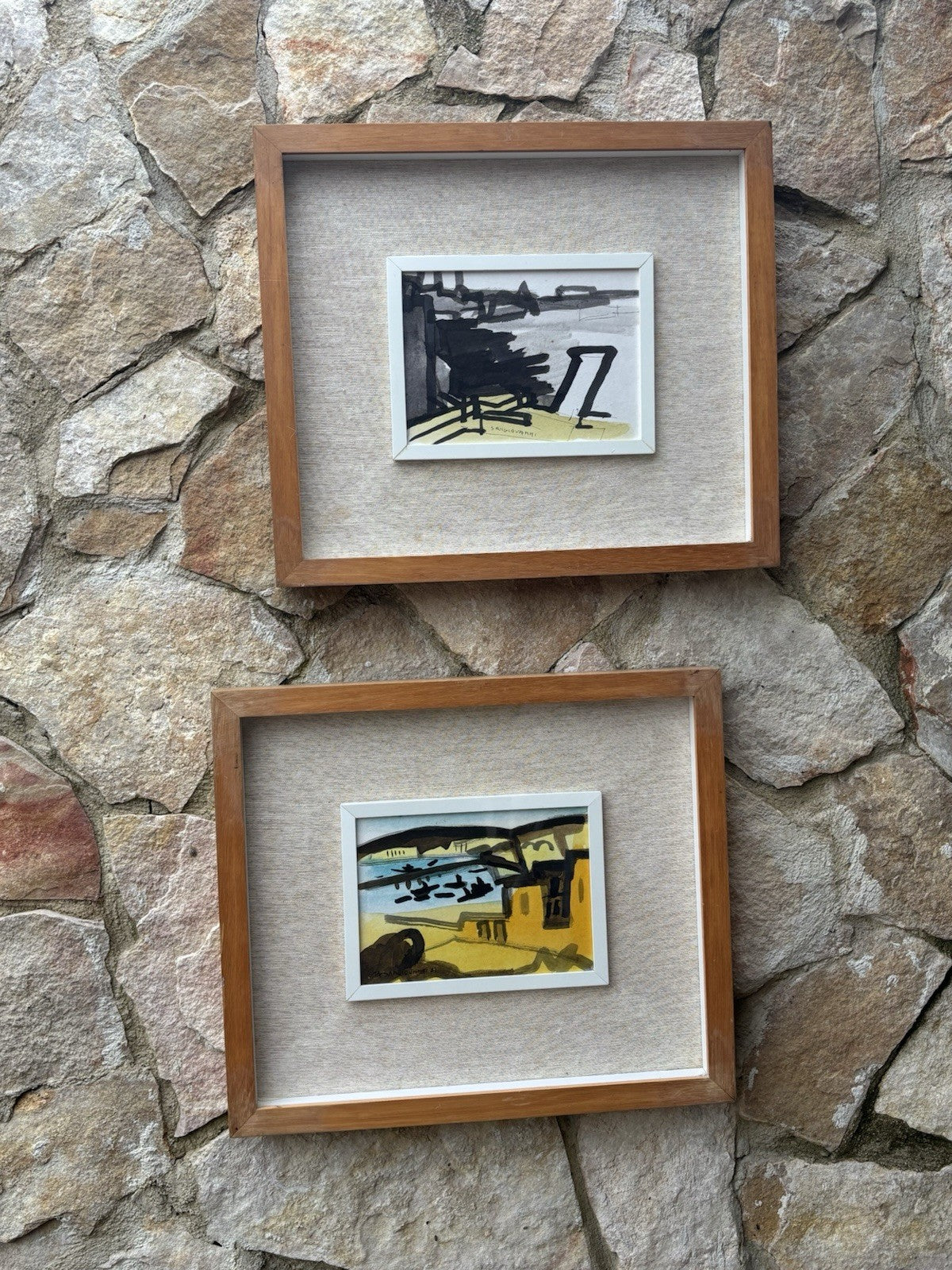 Coppia di quadri -Marine- Mario Sangiovanni tecnica mista su carta