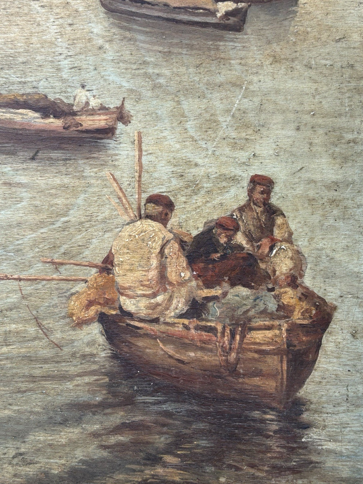 Quadro antico -Marina Con Pescatori- dipinto a olio