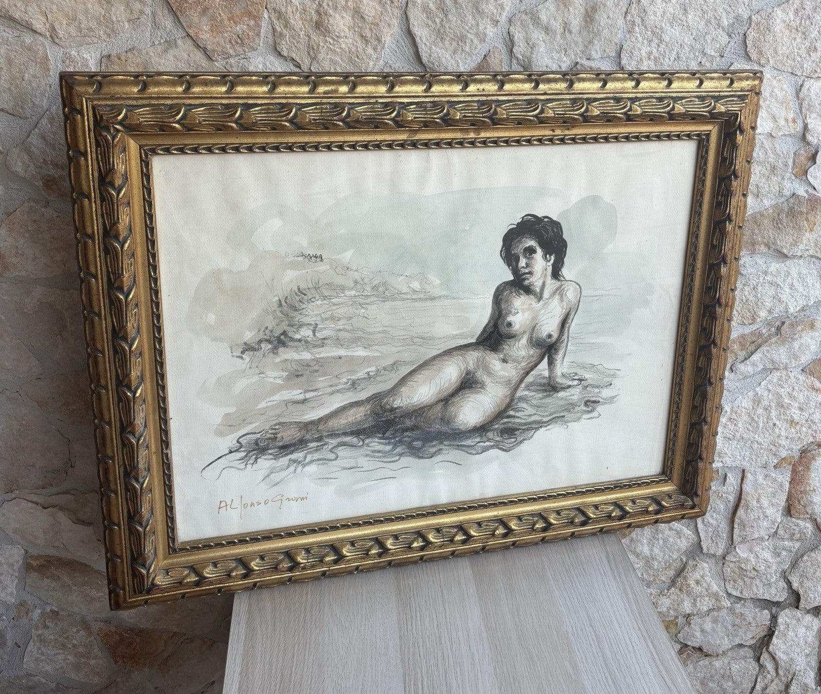 Quadro -Nudo Di Donna- Alfonso Grassi litografia colorata a mano