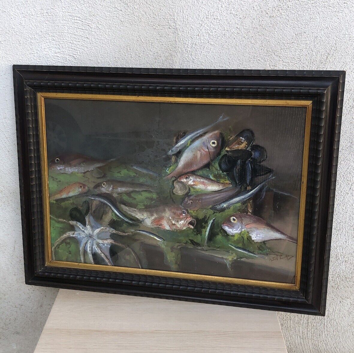 Quadro antico -Natura Morta- dipinto a pastello su tavoletta