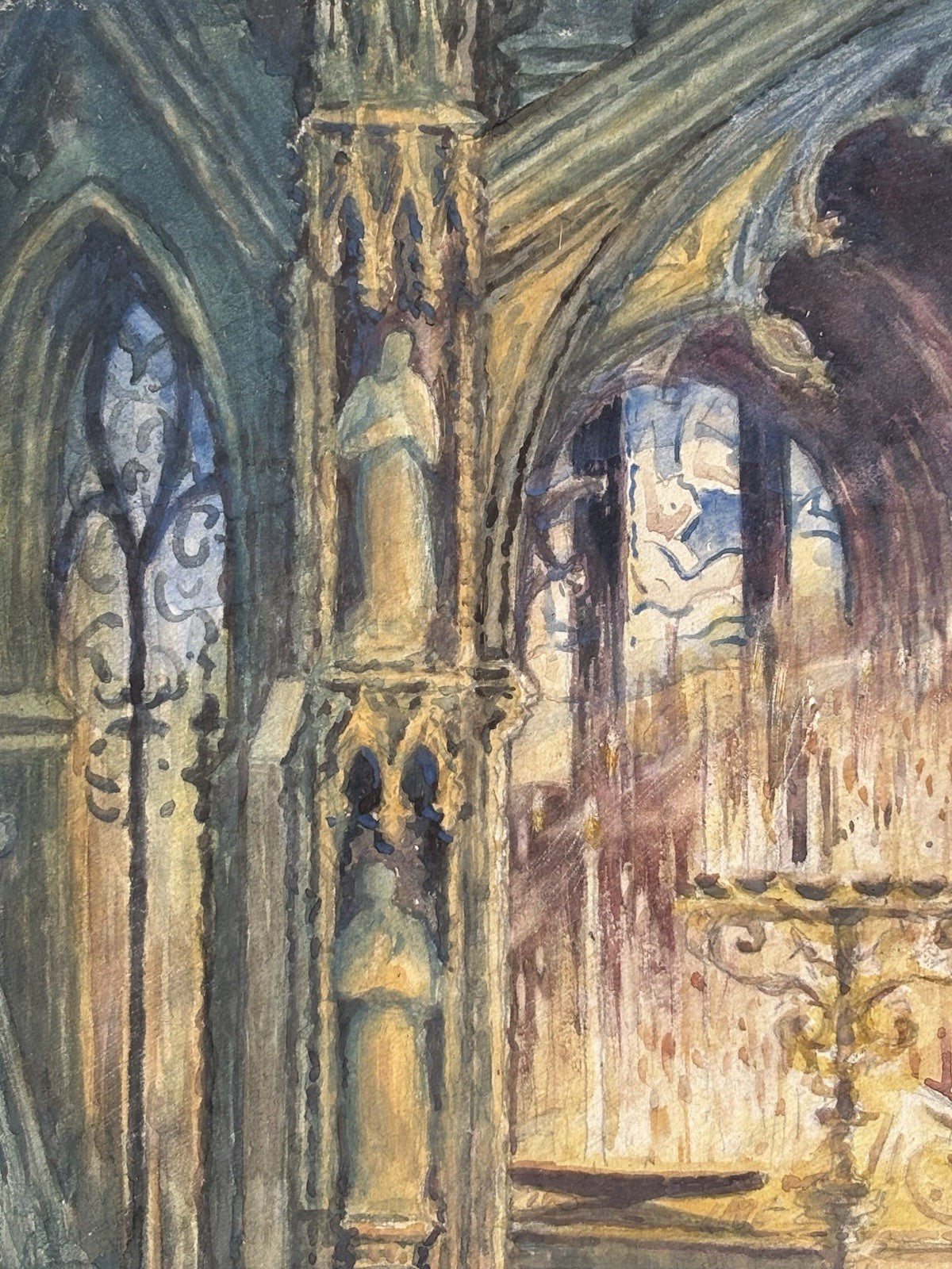 Quadro antico -Cattedrale- dipinto ad acquerello su carta