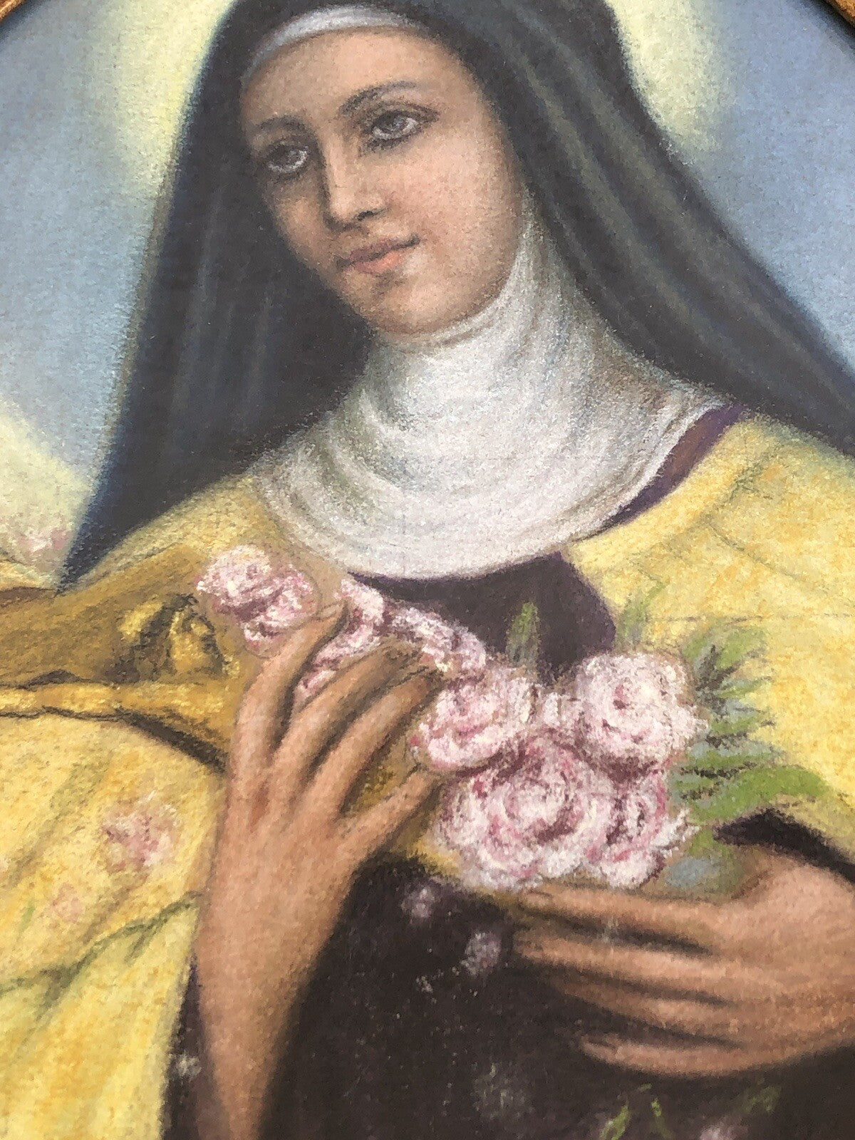 Quadro vintage -Santa Rita Da Cascia- realizzato  a pastello su cartoncino