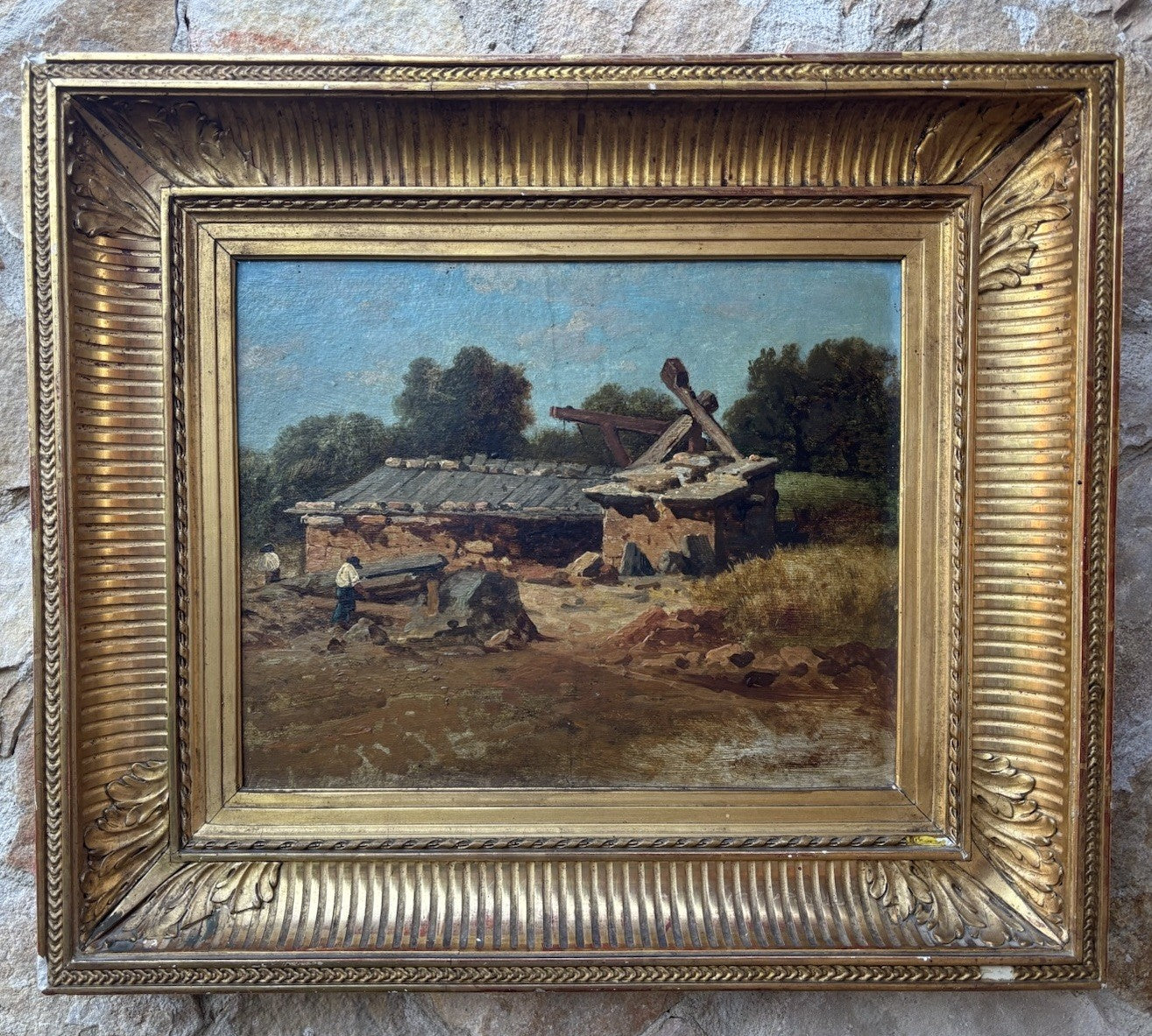 Quadro antico scuola francese -Paesaggio- dipinto a olio