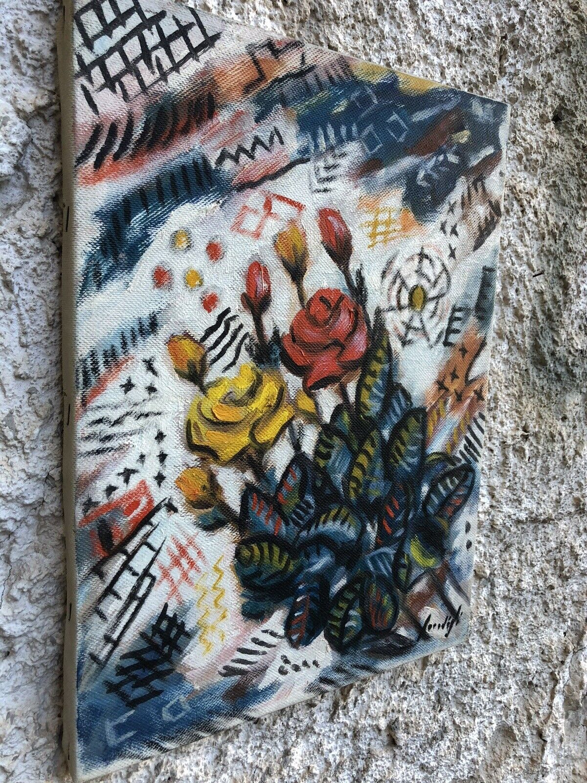 Quadro vintage -Fiori- dipinto a olio su tela
