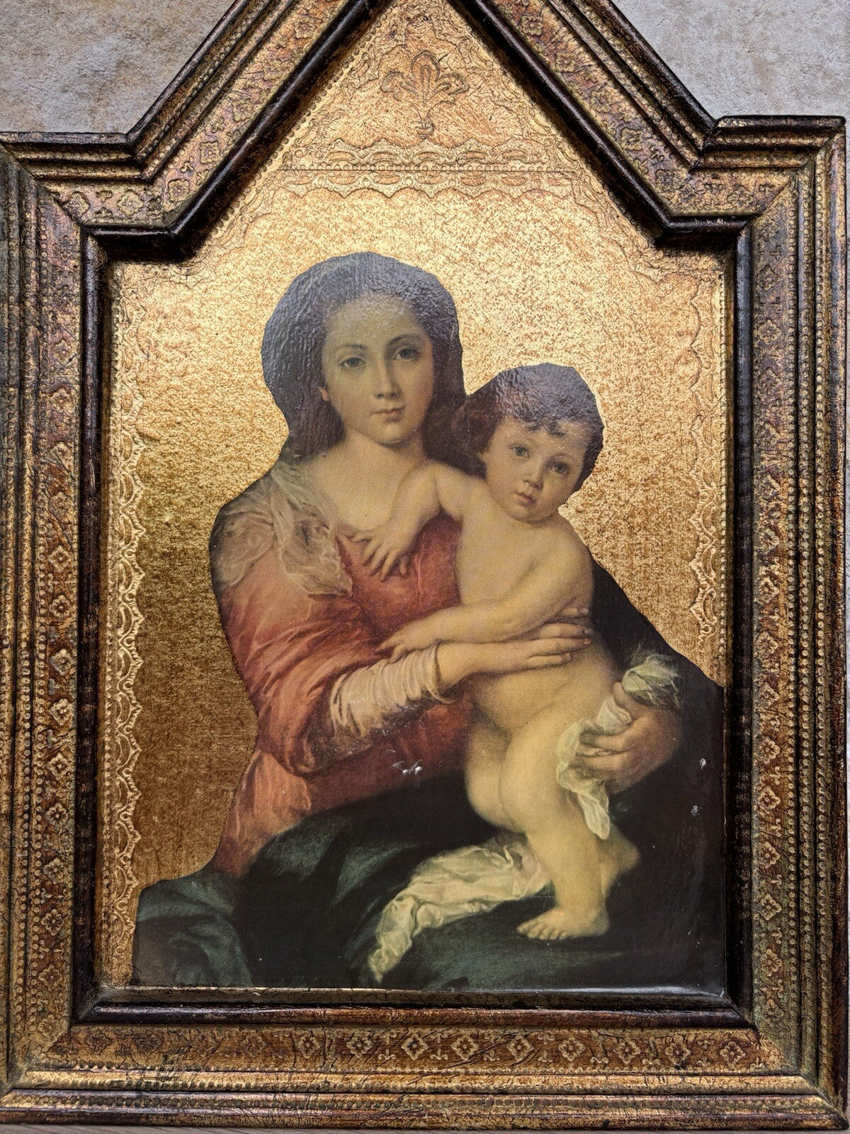 Icona Religiosa Vintage In Legno, Con Stampa