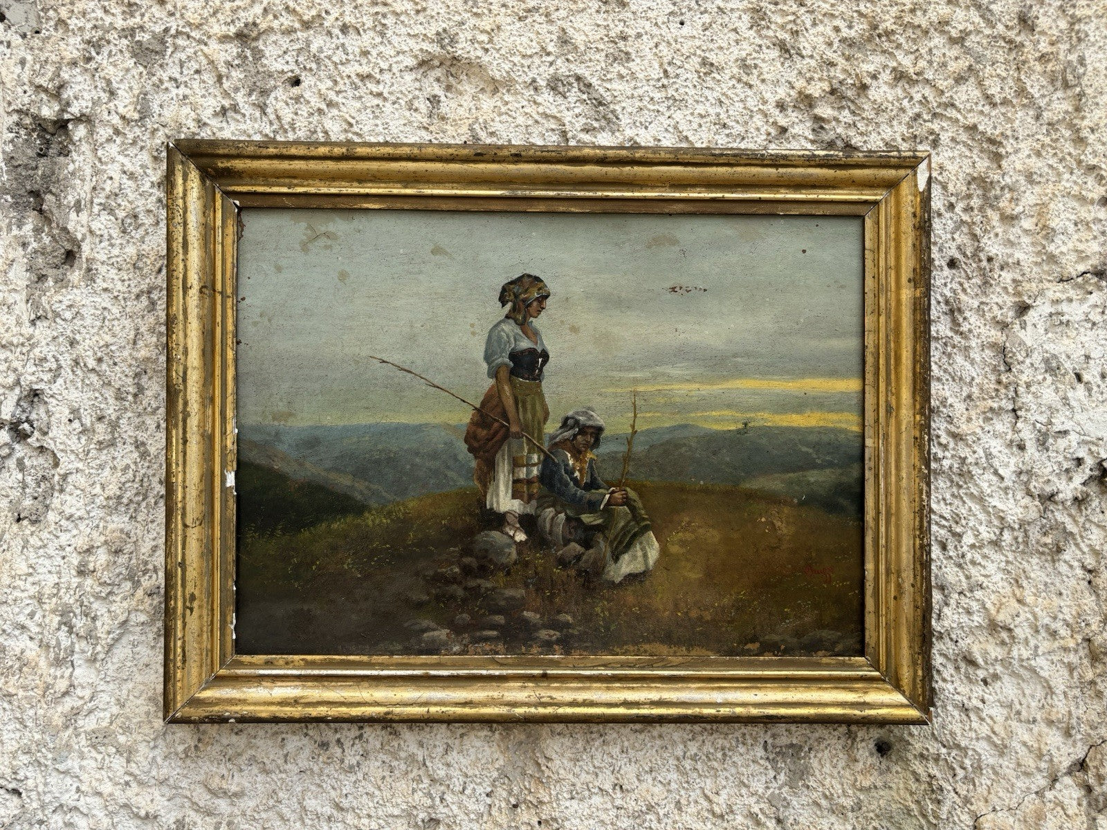 Quadro antico -Paesaggio Con Contadini- Stefano Bruzzi dipinto a olio