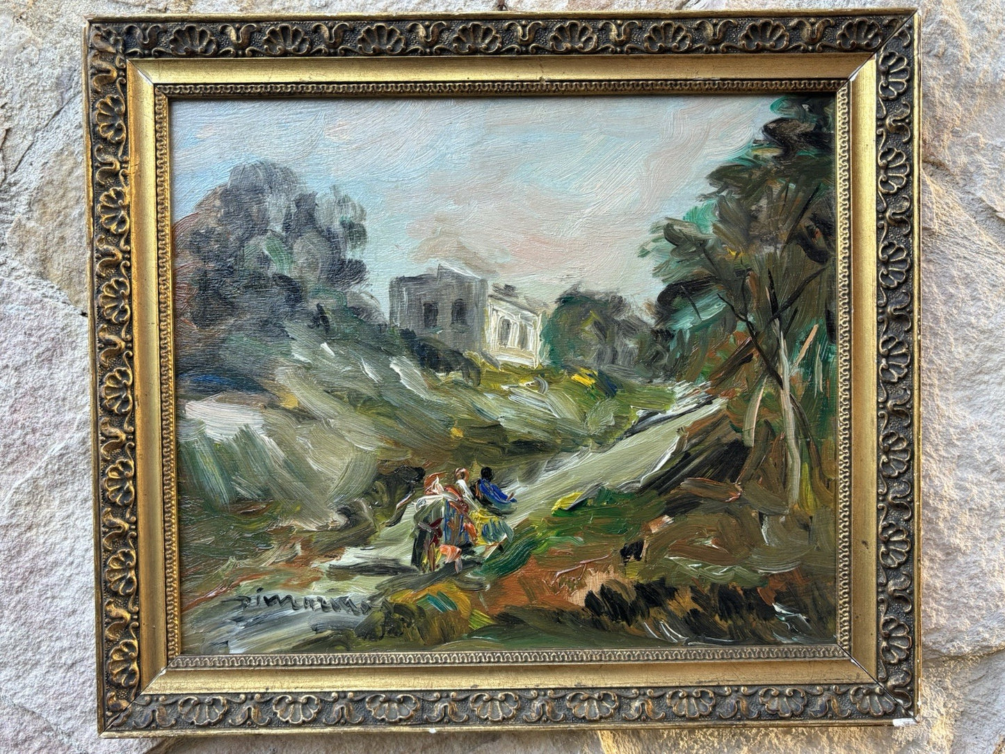 Quadro -Paesaggio Con Figure- Francesco Di Marino dipinto a olio su tavoletta