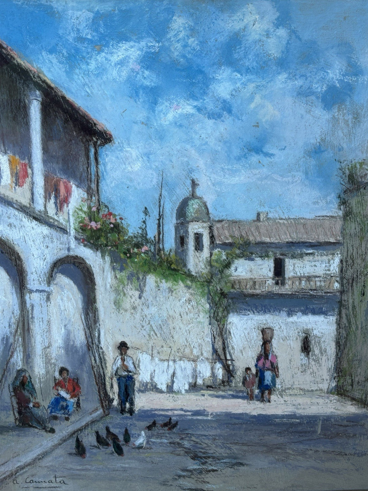 Quadro -Strada Con Figure- Antonio Cannata-realizzato a pastello