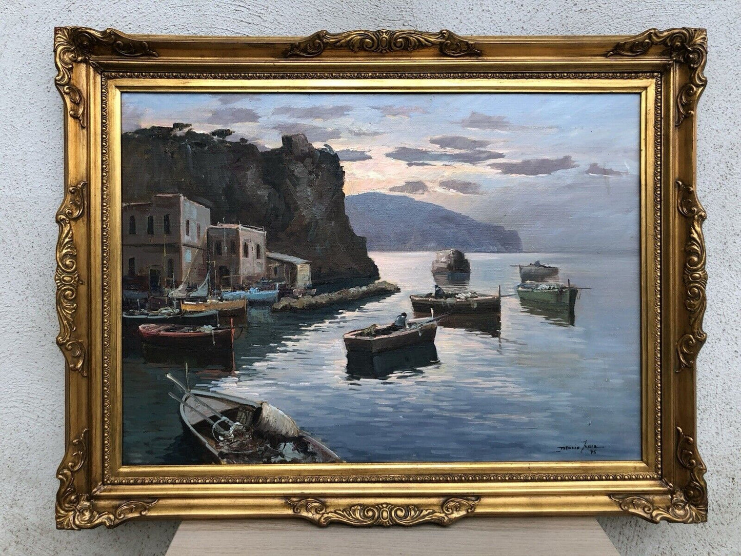 Quadro -Marina Di Procida Al Tramonto- dipinto a olio su tela