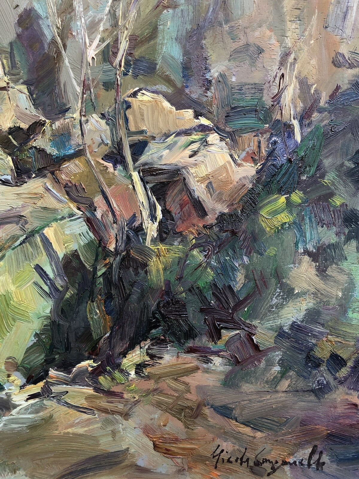 Quadro vintage -Paesaggio Montuoso- dipinto a olio su tavoletta