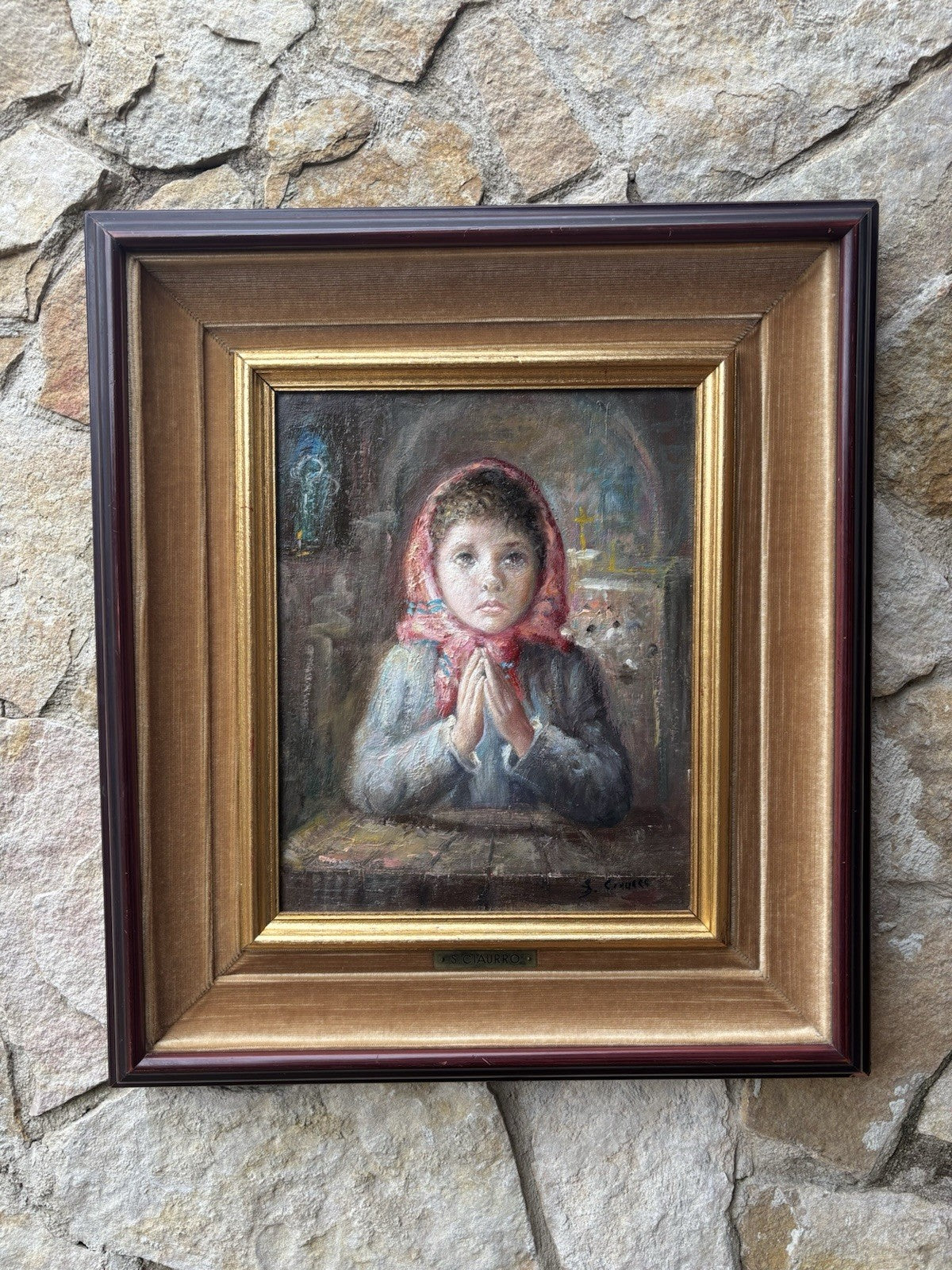 Quadro -Fanciulla In Preghiera- Salvatore Ciaurro- dipinto a olio