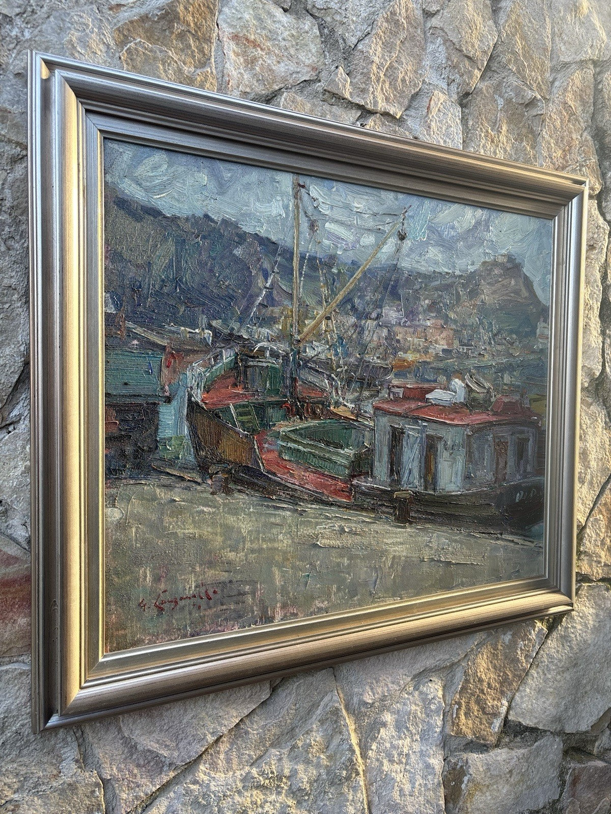 Quadro -Barche Al Porto- Nicola Canzanella dipinto a olio