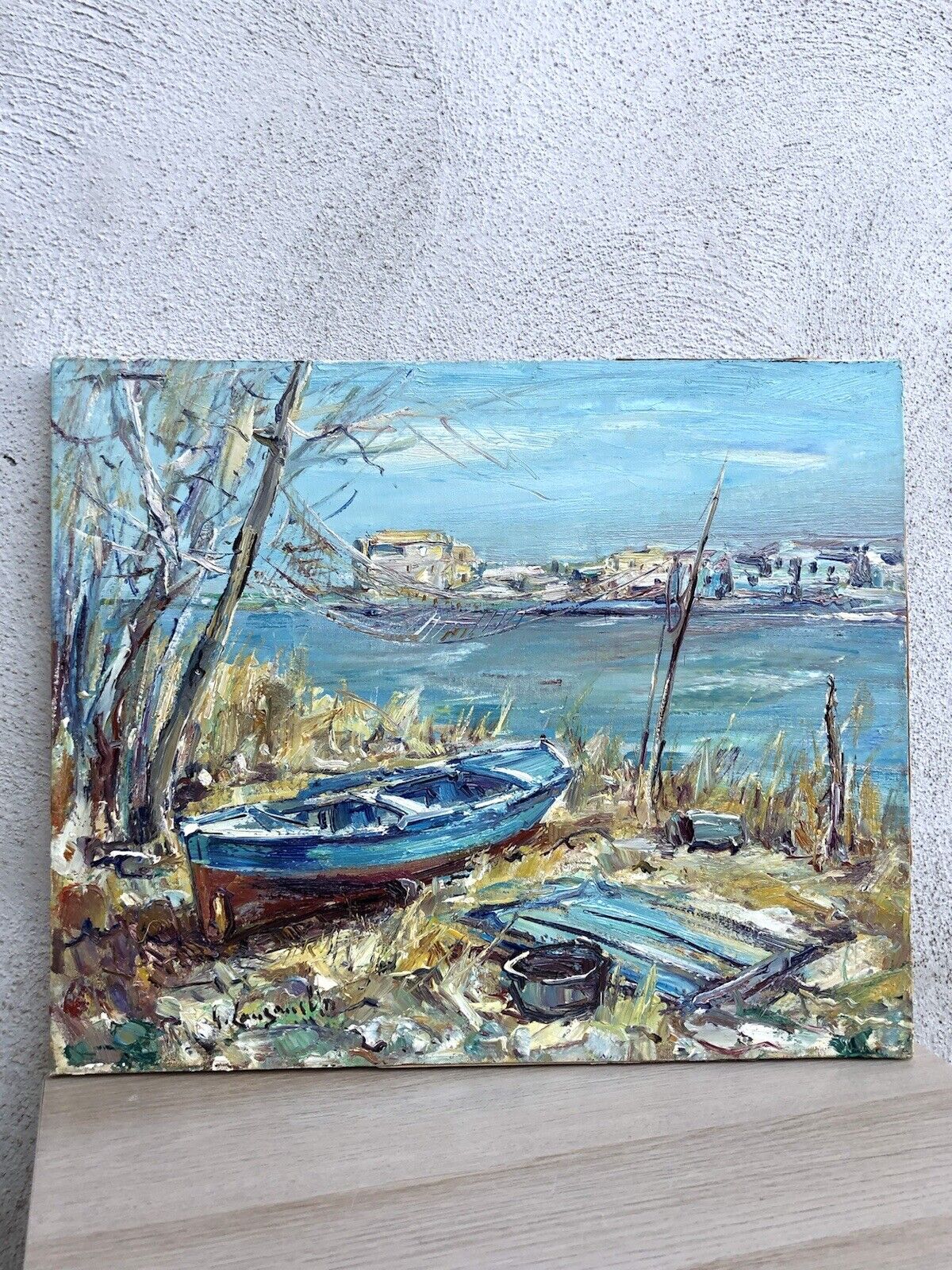 Quadro vintage -Barca A Riposo- dipinto a olio su tela