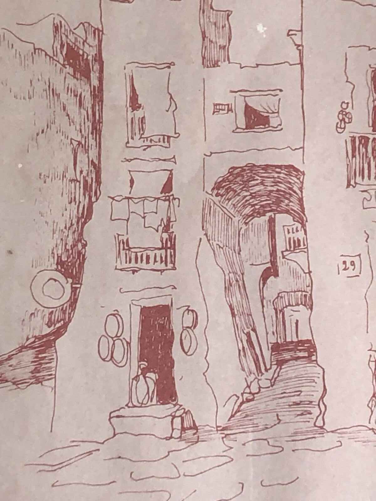 Quadro -Vico Costantinopoli- disegno a tecnica mista su carta